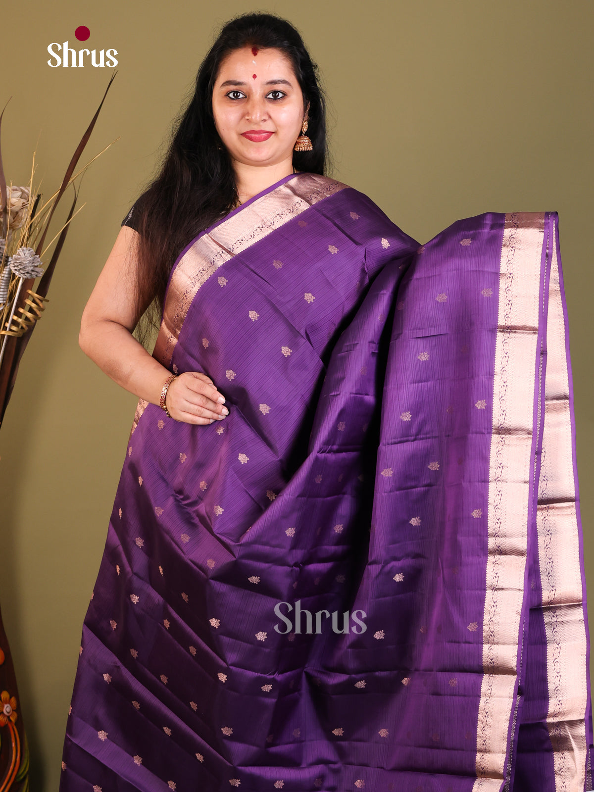 purple Kanchipuram Butta design Saree