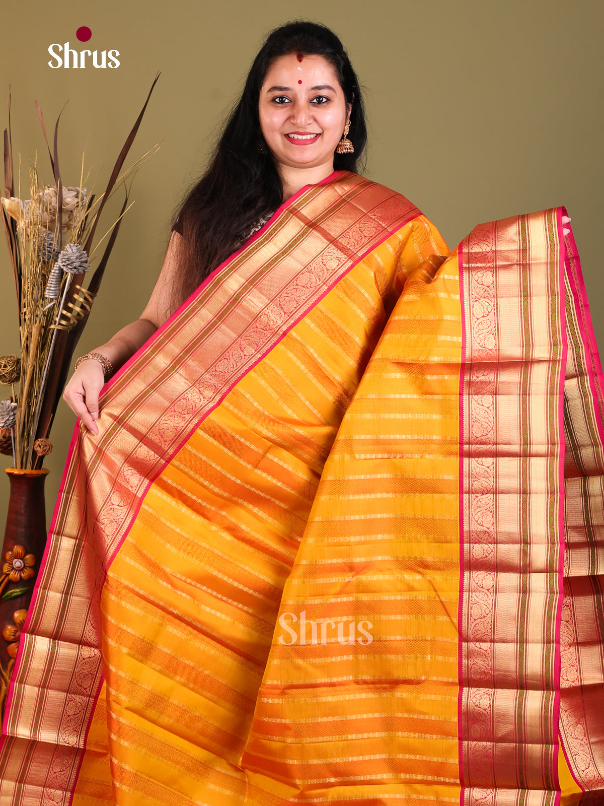 Orange and red Kanchipuram Butta design Saree -1