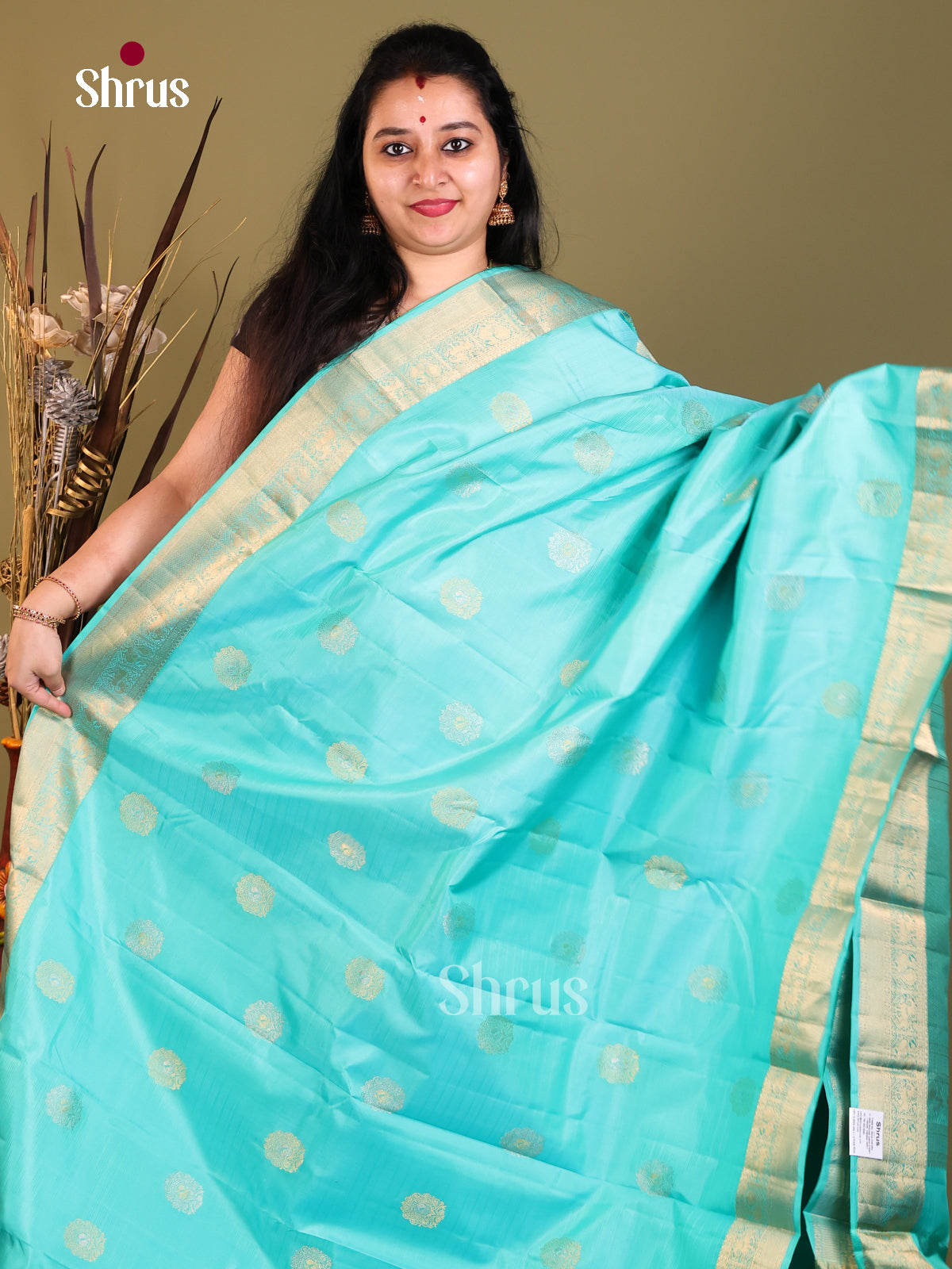 ice blue Kanchipuram Butta design Saree -1