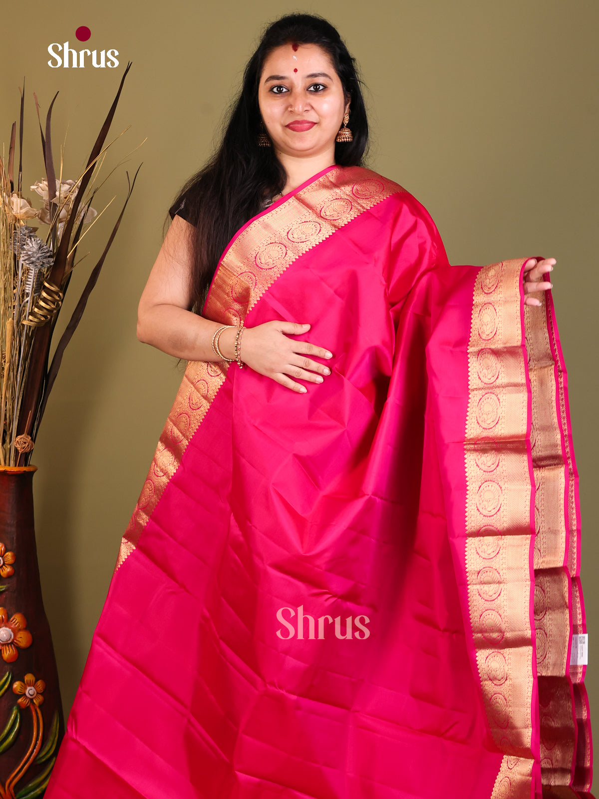 beatiful pink and gold zari Kanchipuram silk Saree -1