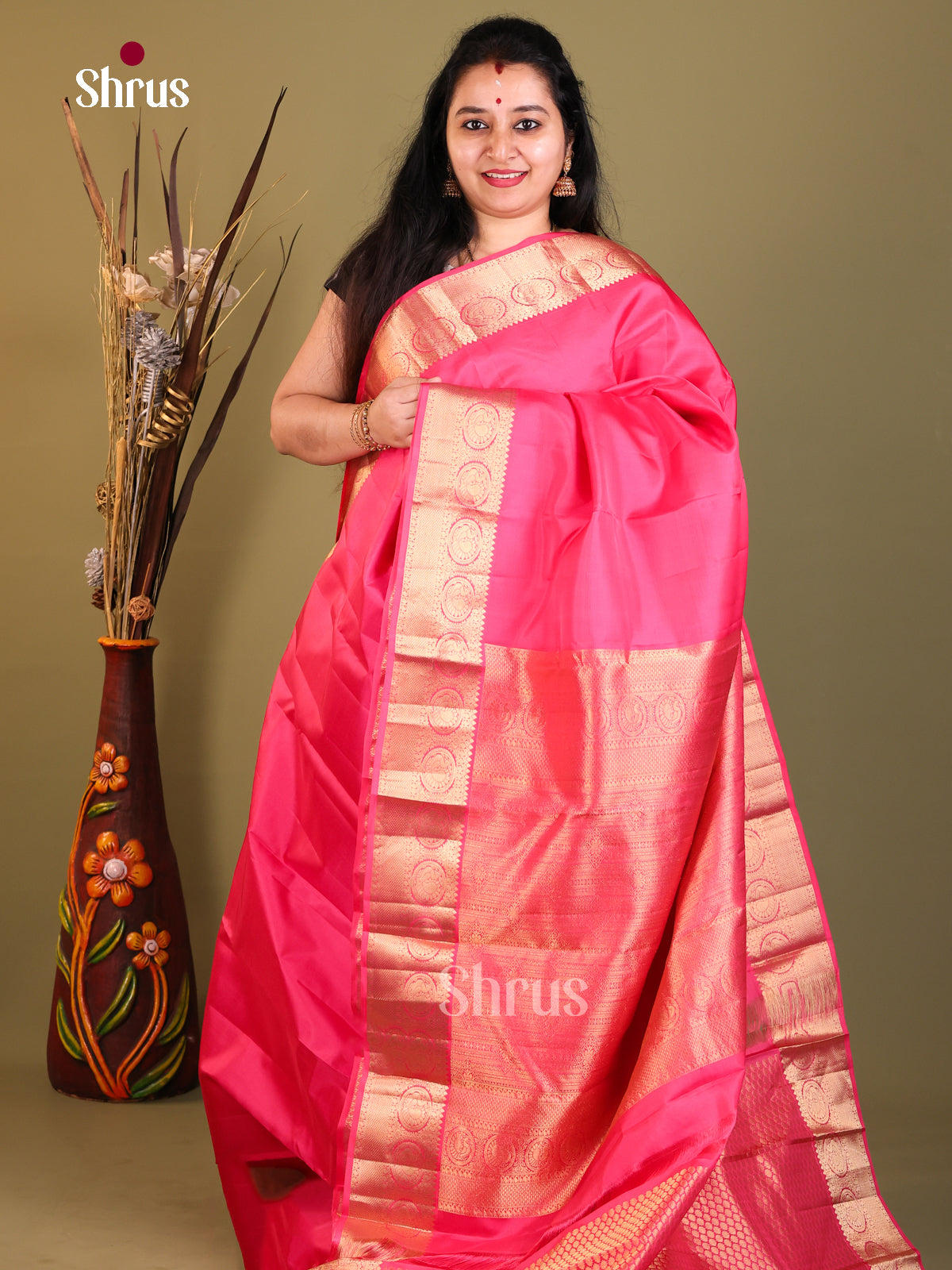 pink gold Kanchipuram silk Saree
