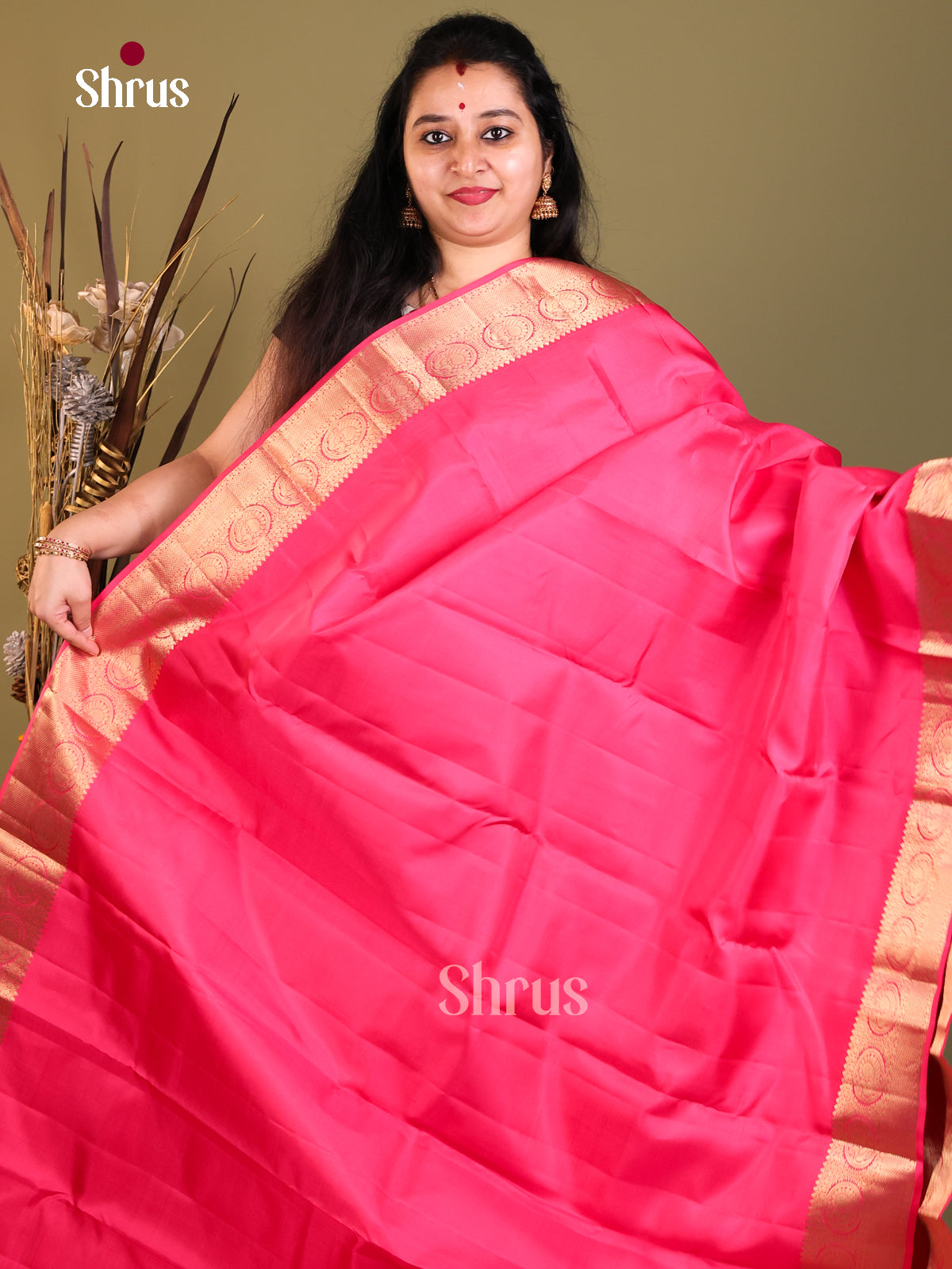 pink gold Kanchipuram silk Saree -1