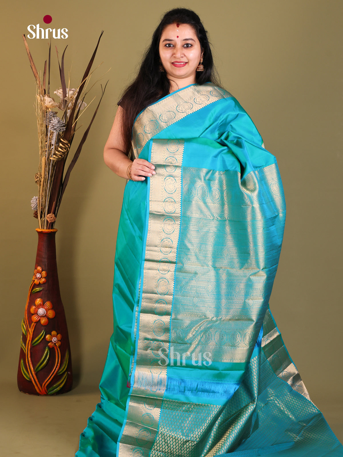 bright blue Kanchipuram silk Saree
