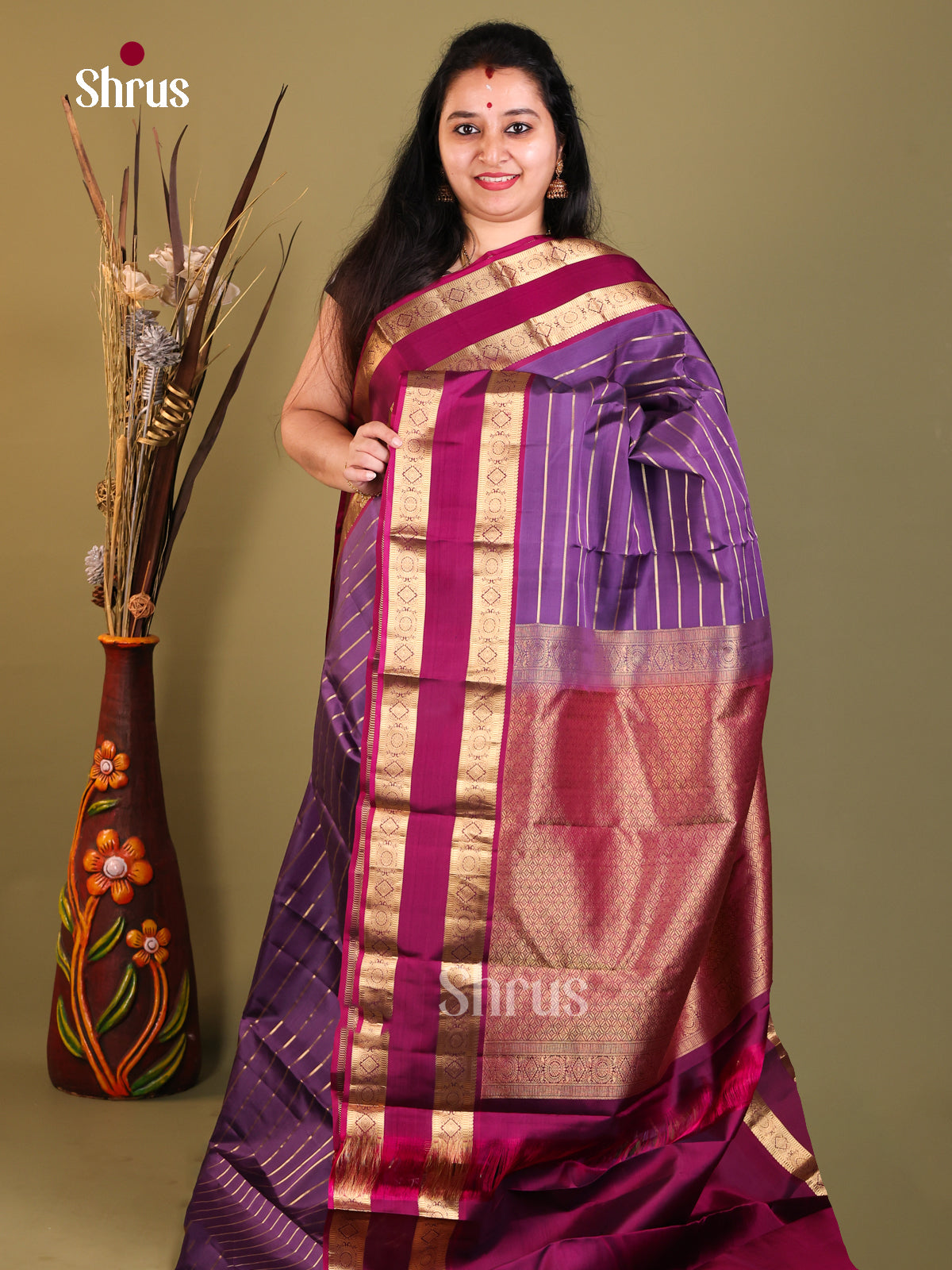 Purple and majenta Kanchipuram silk Saree