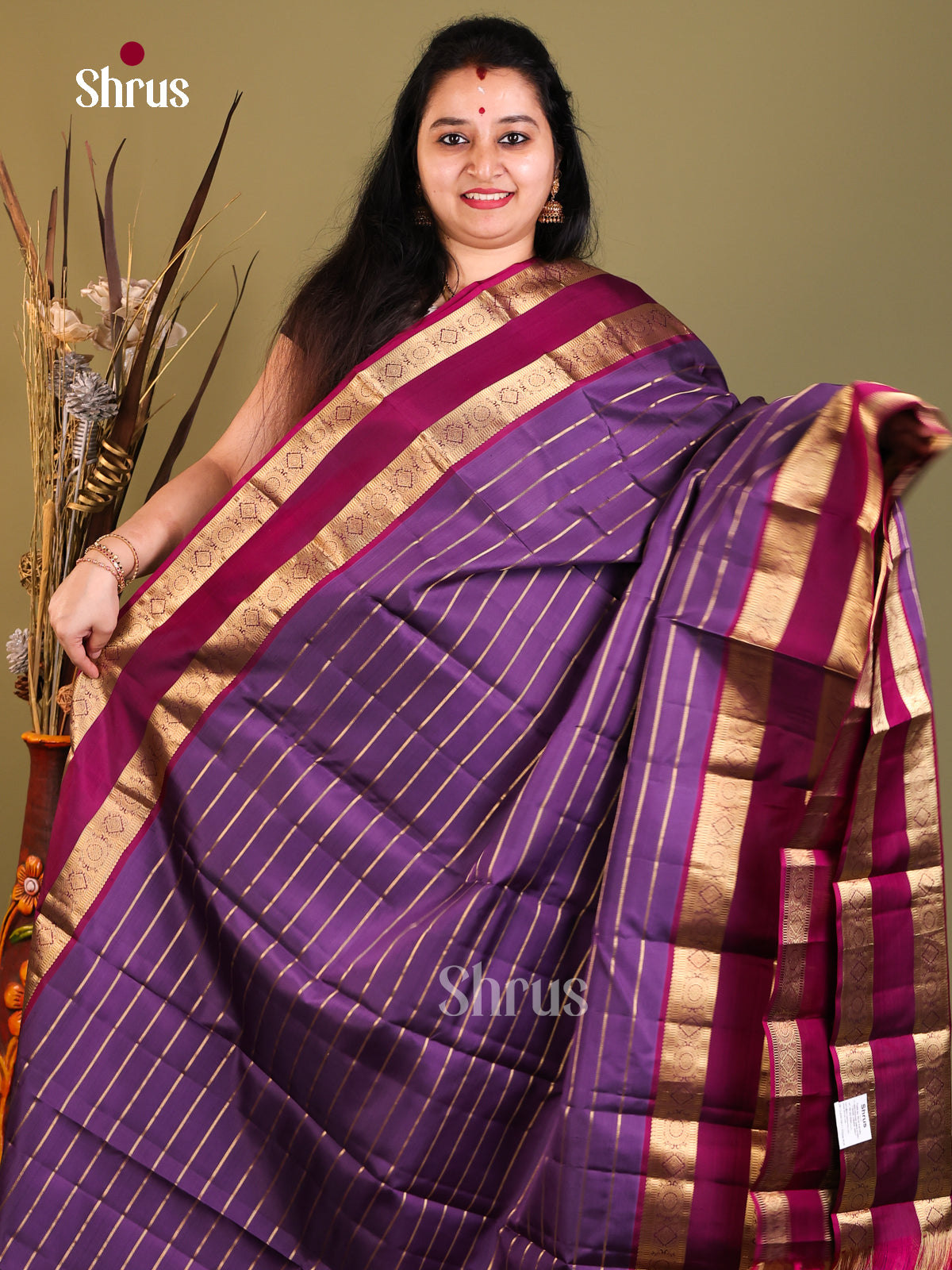 Purple and majenta Kanchipuram silk Saree -1