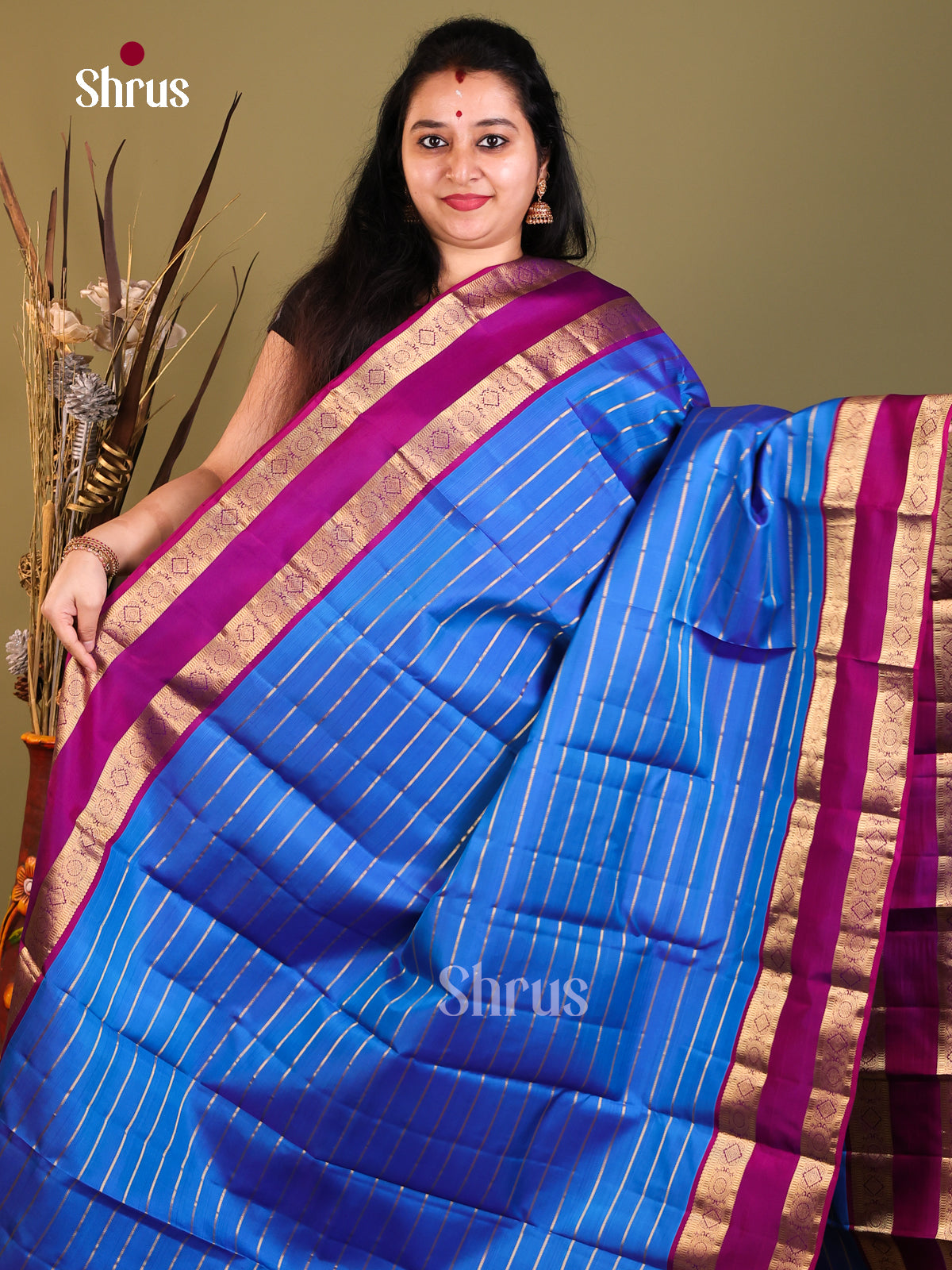 Blue and majanta purple Kanchipuram silk Saree -1