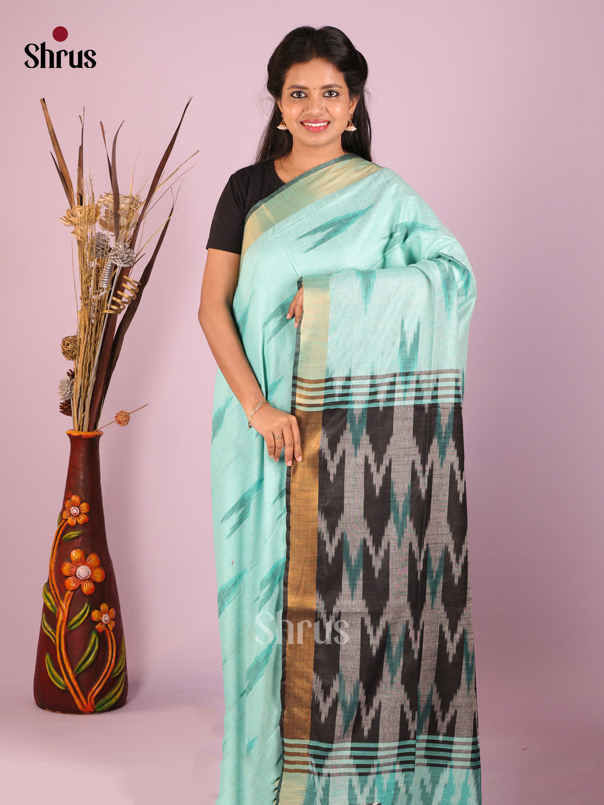 Pastel Blue & Grey- Semi Ikkat Saree