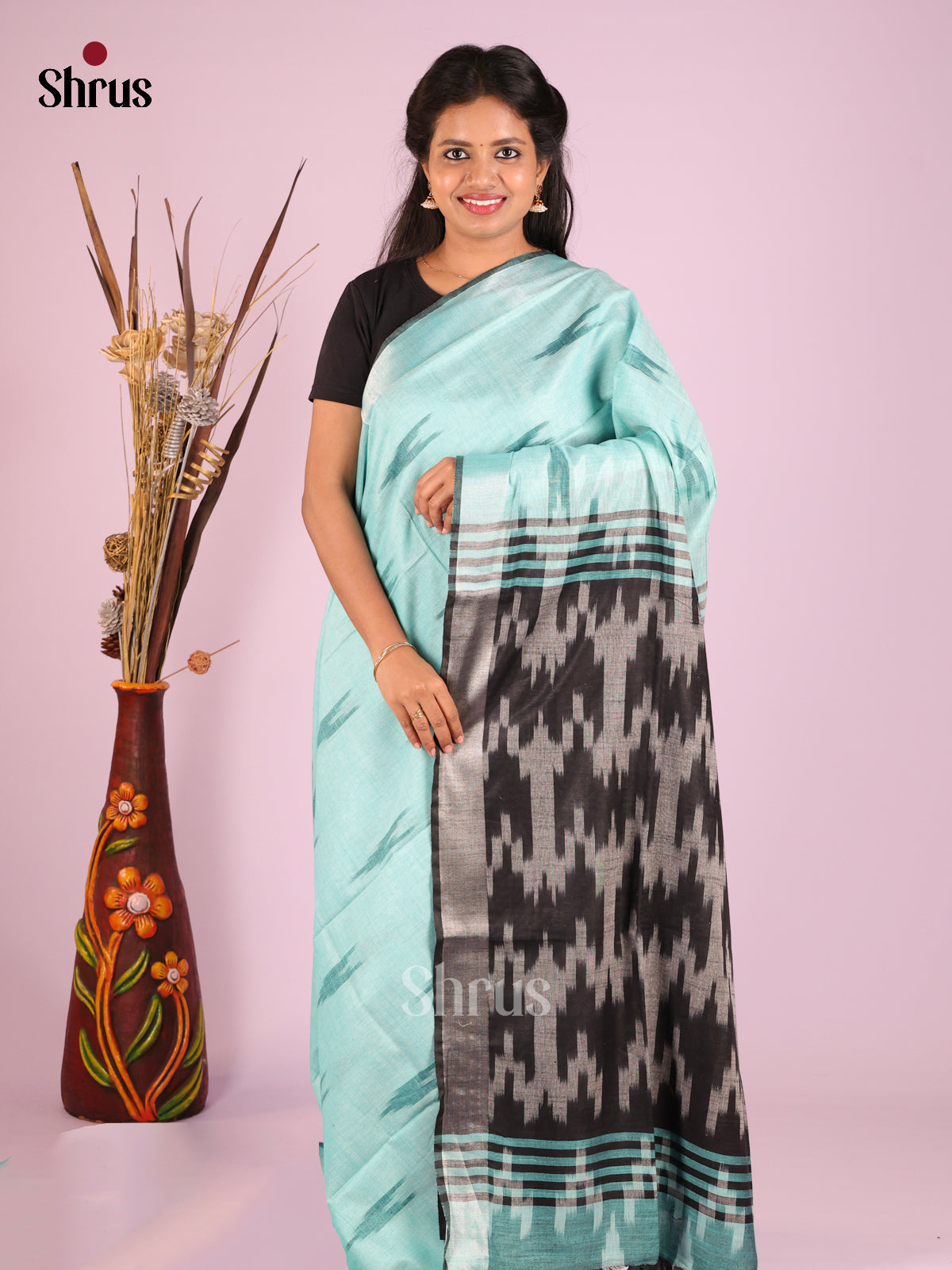 Sky Blue & Grey- Semi Ikkat Saree