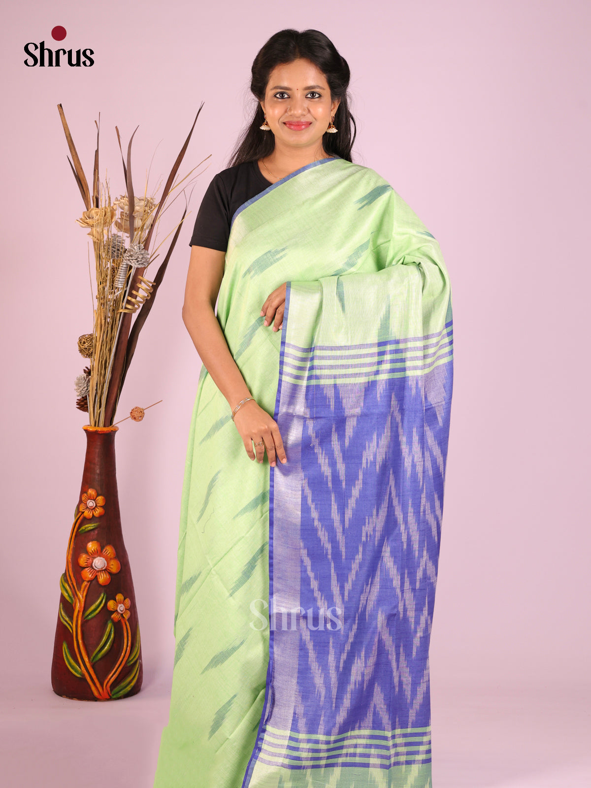 Green & Purple- Semi Ikkat Saree - Shop on Shrus.com