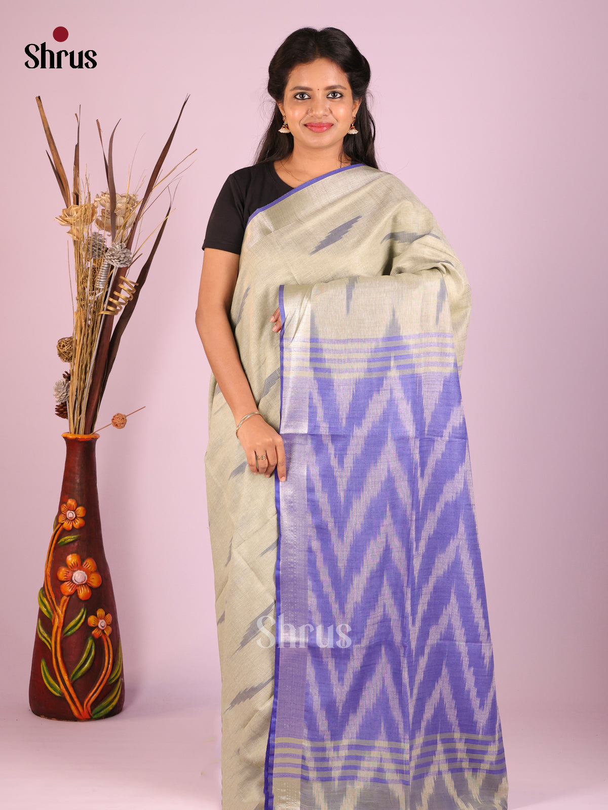 Grey & Purple - Semi Ikkat Saree - Shop on Shrus.com