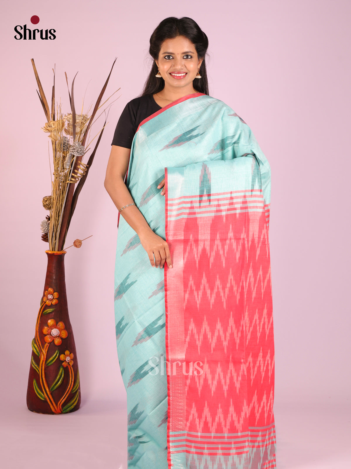 Light Blue & Pink- Semi Ikkat Saree