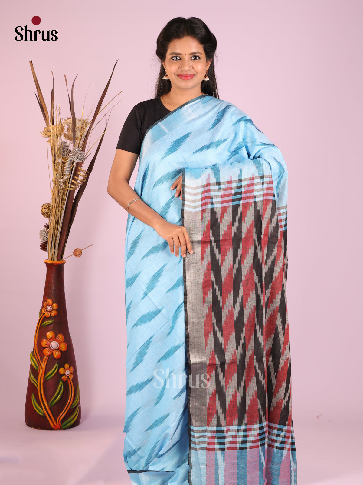 Pastel Blue & Grey- Semi Ikkat Saree
