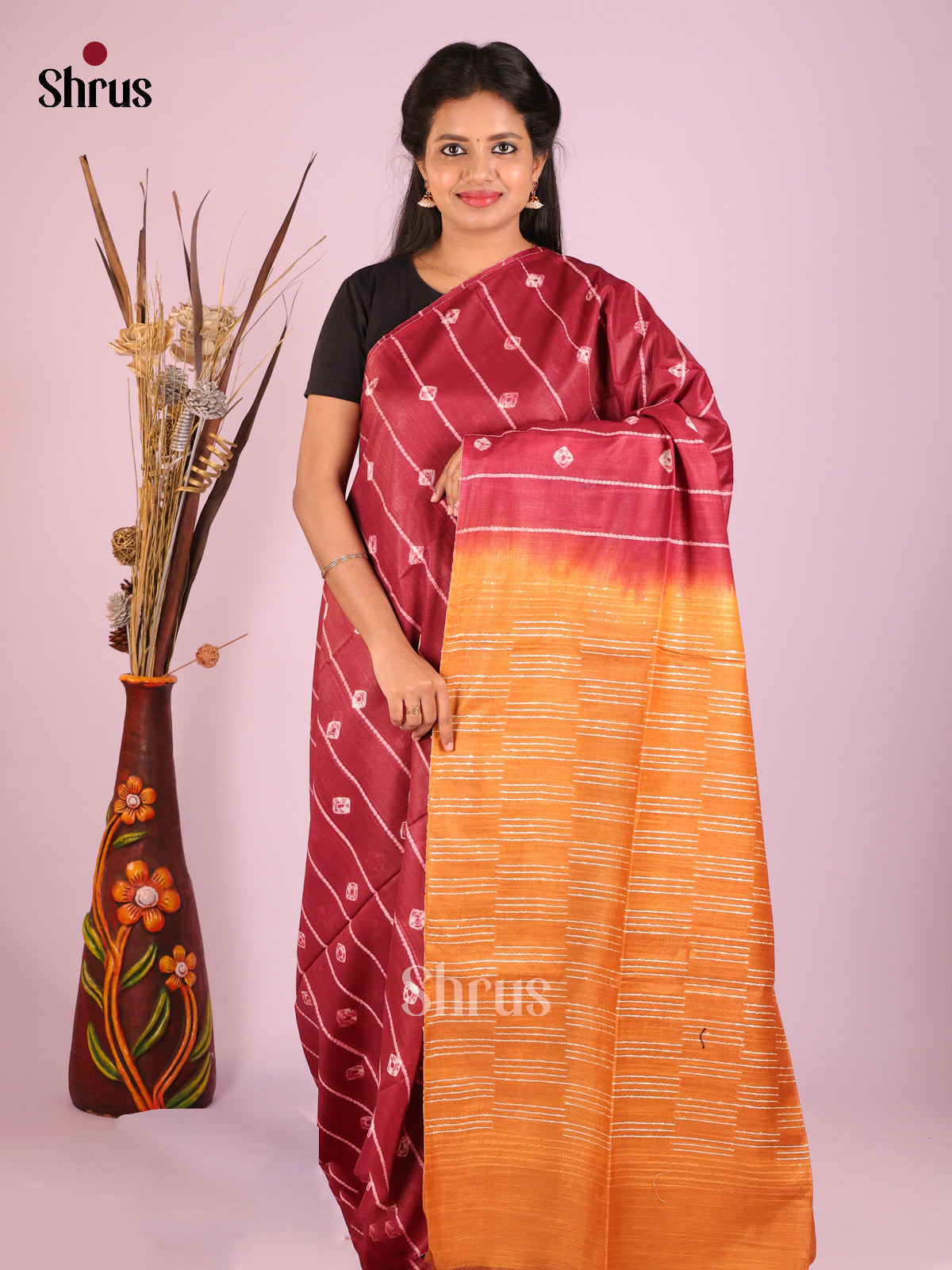 Maroon & Brick - Shibori Saree - Shop on Shrus.com