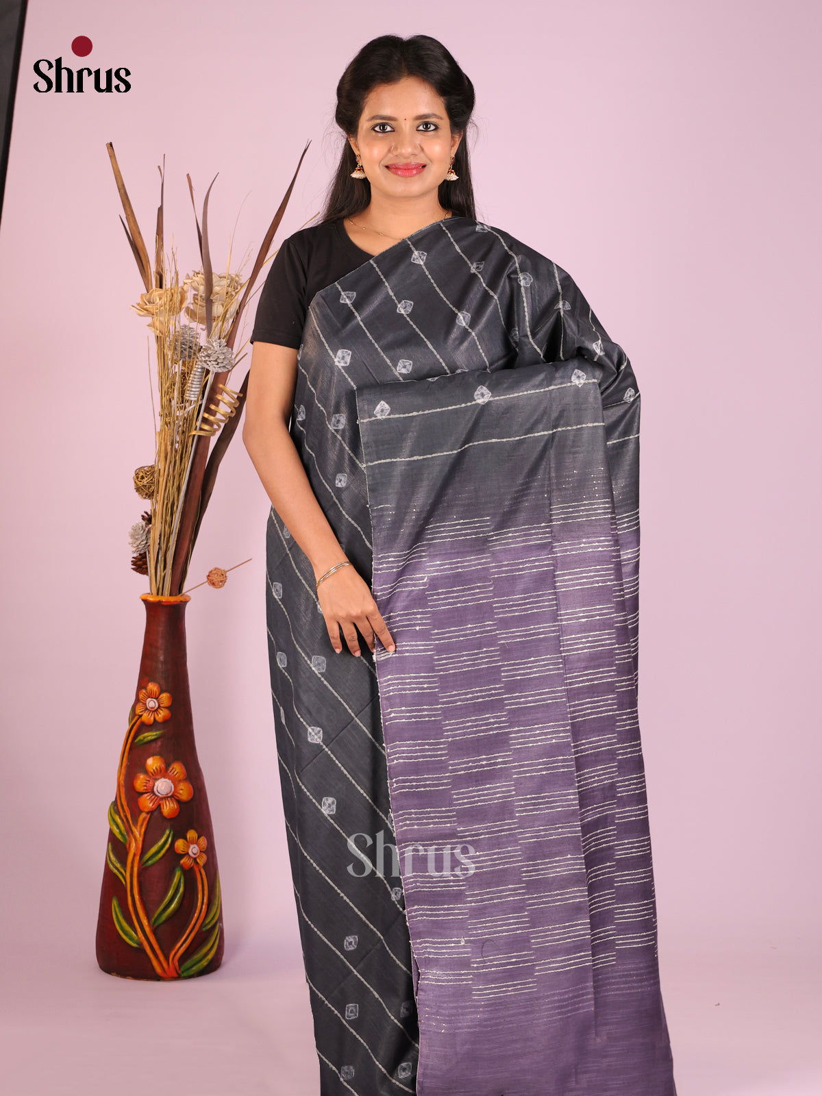 Black & Blue- Shibori Saree - Shop on Shrus.com