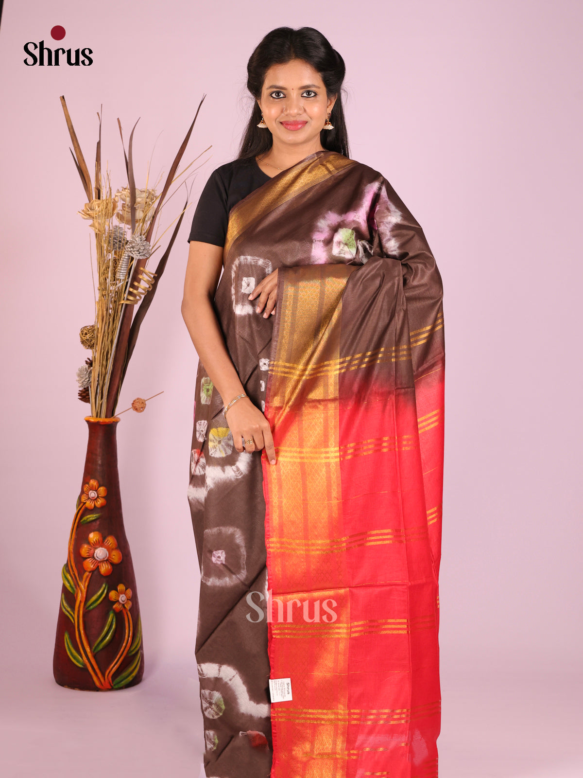 Brown & Red - Shibori Saree