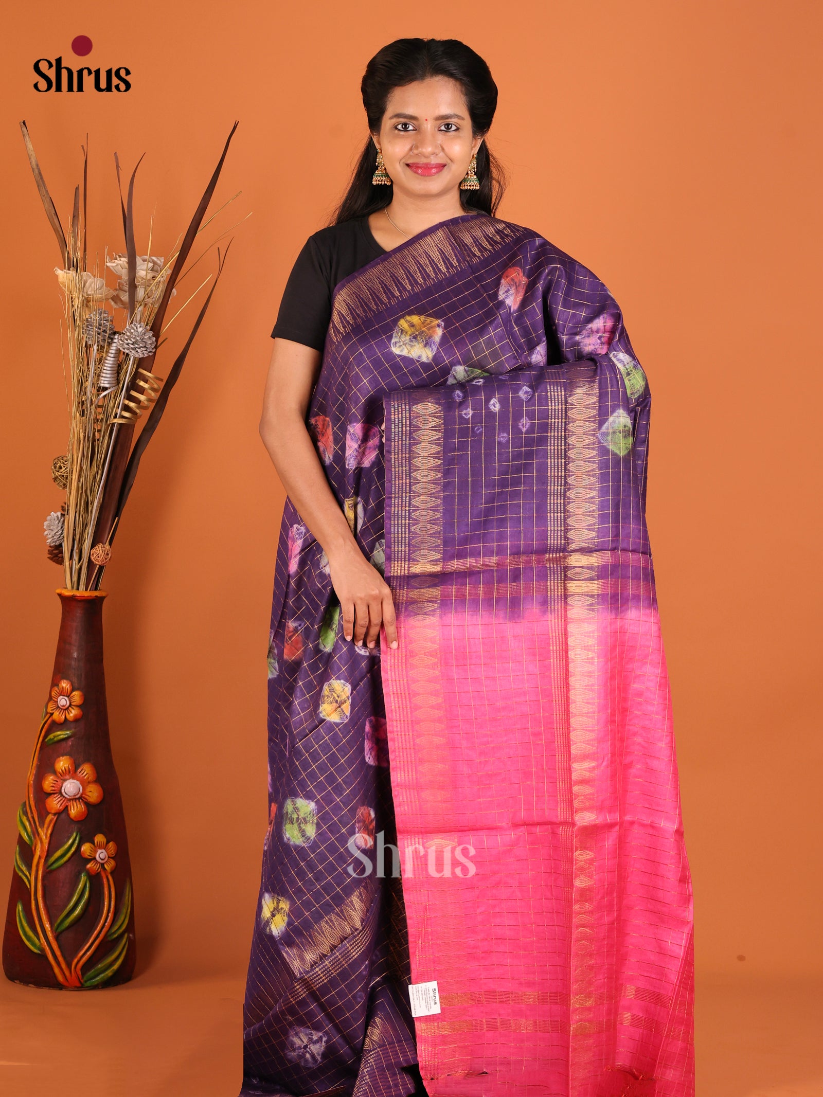 Violet & Pink - Shibori Saree - Shop on Shrus.com