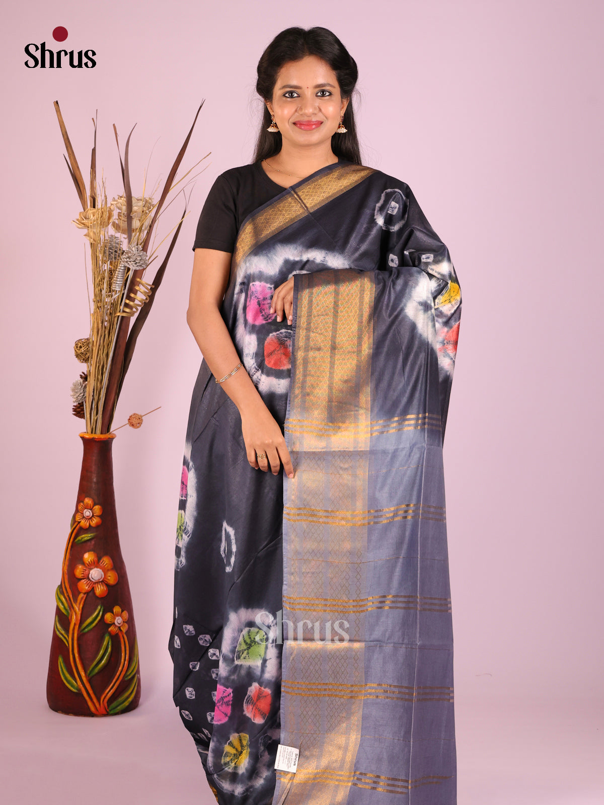 Black & Grey - Shibori Saree