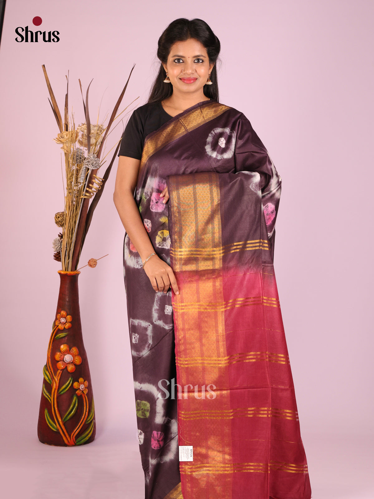 Brown & Maroon - Shibori Saree