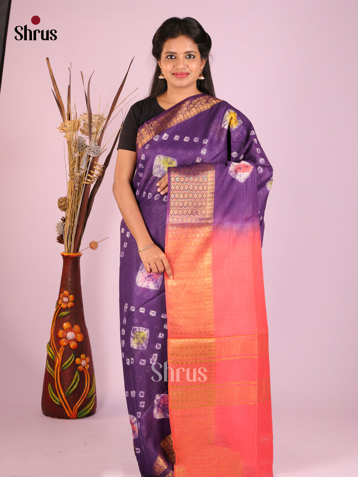 Violet & Orangish Pink - Shibori Saree - Shop on Shrus.com