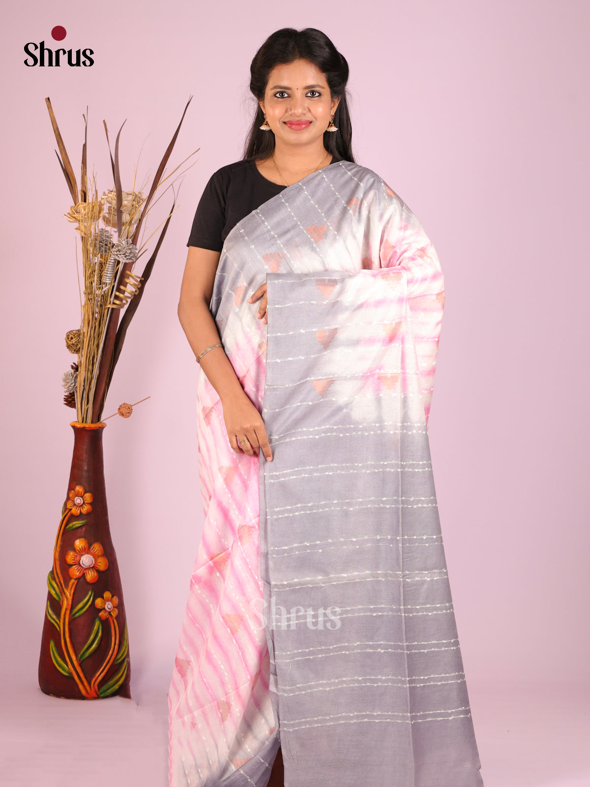 Cream & Grey - Shibori Saree
