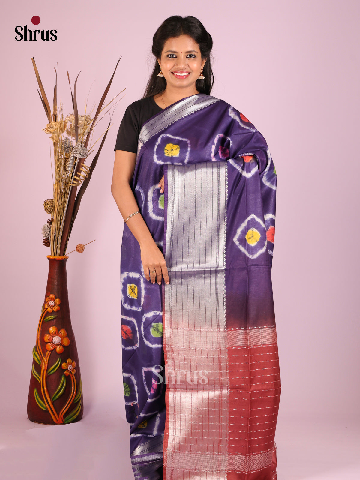 Blue & Maroon- Shibori Saree