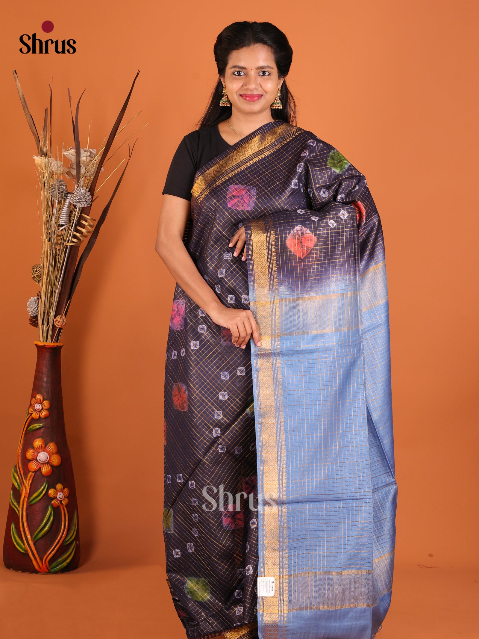 Navy Blue & Blue - Shibori Saree - Shop on Shrus.com