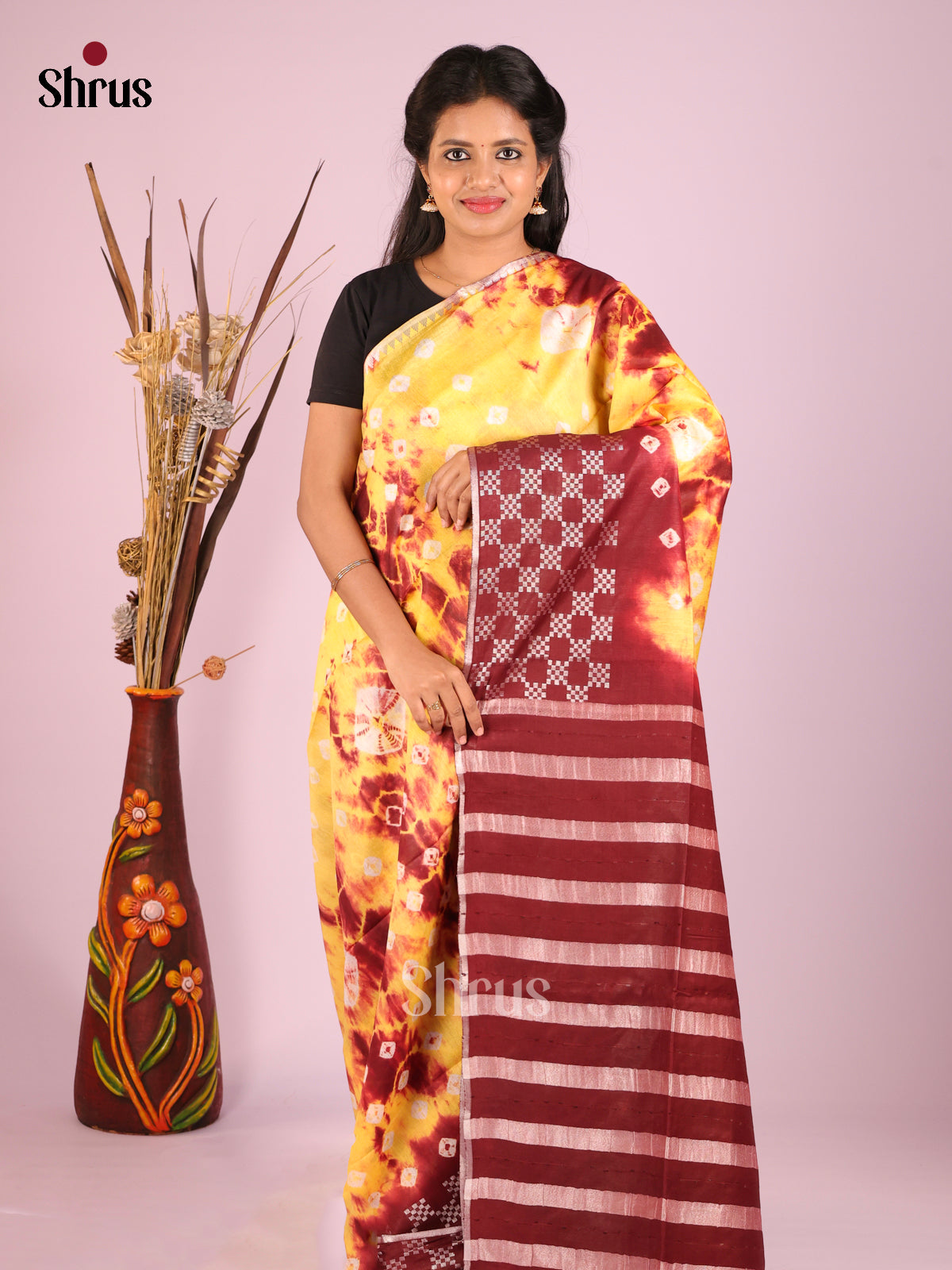 Yellow & Maroon - Shibori Saree
