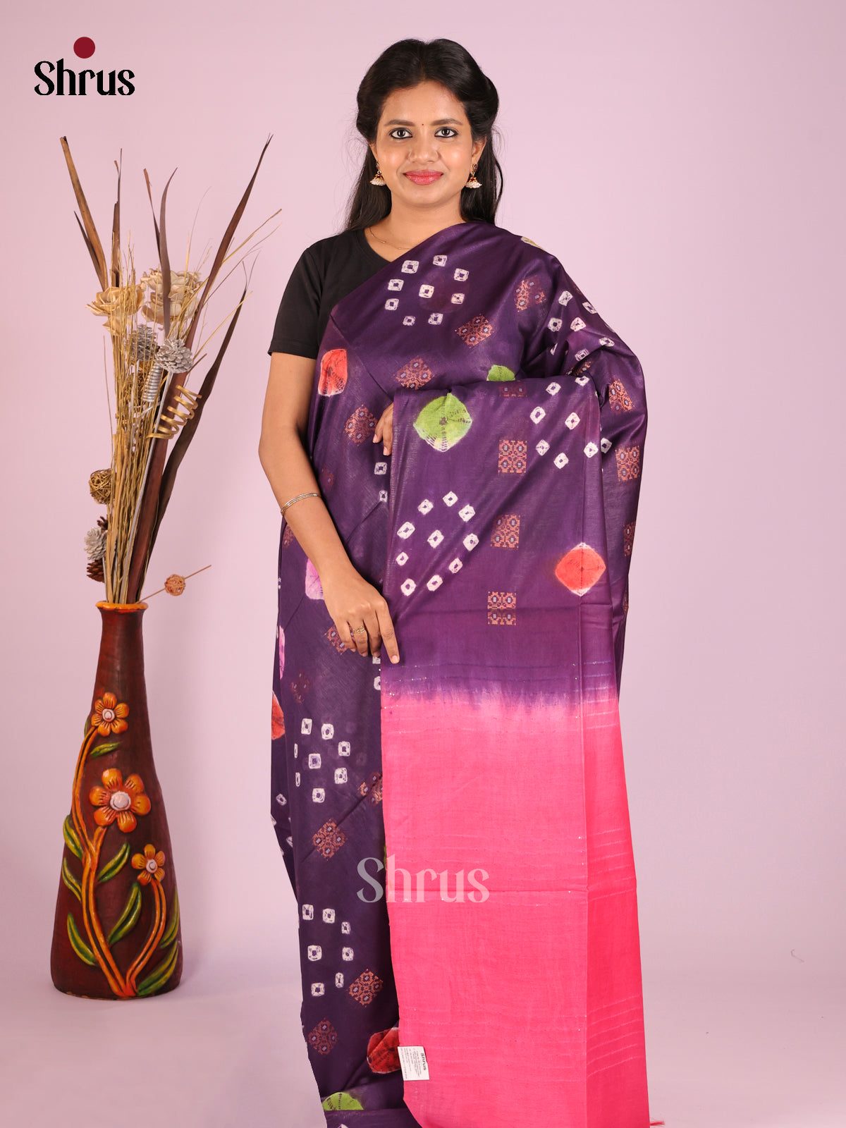 Violet & Pink - Shibori Saree - Shop on Shrus.com