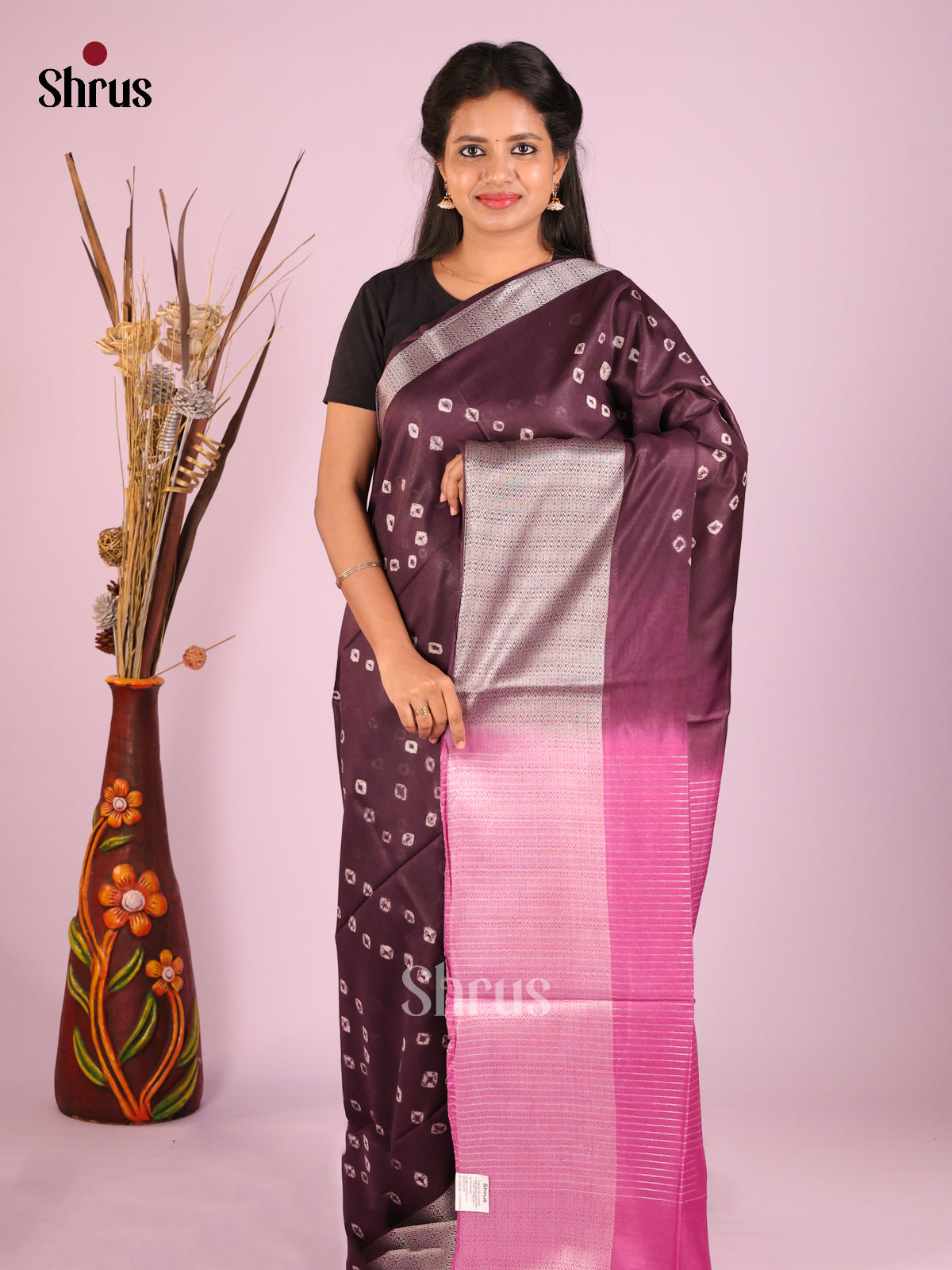 Jamun & Purple - Shibori Saree - Shop on Shrus.com