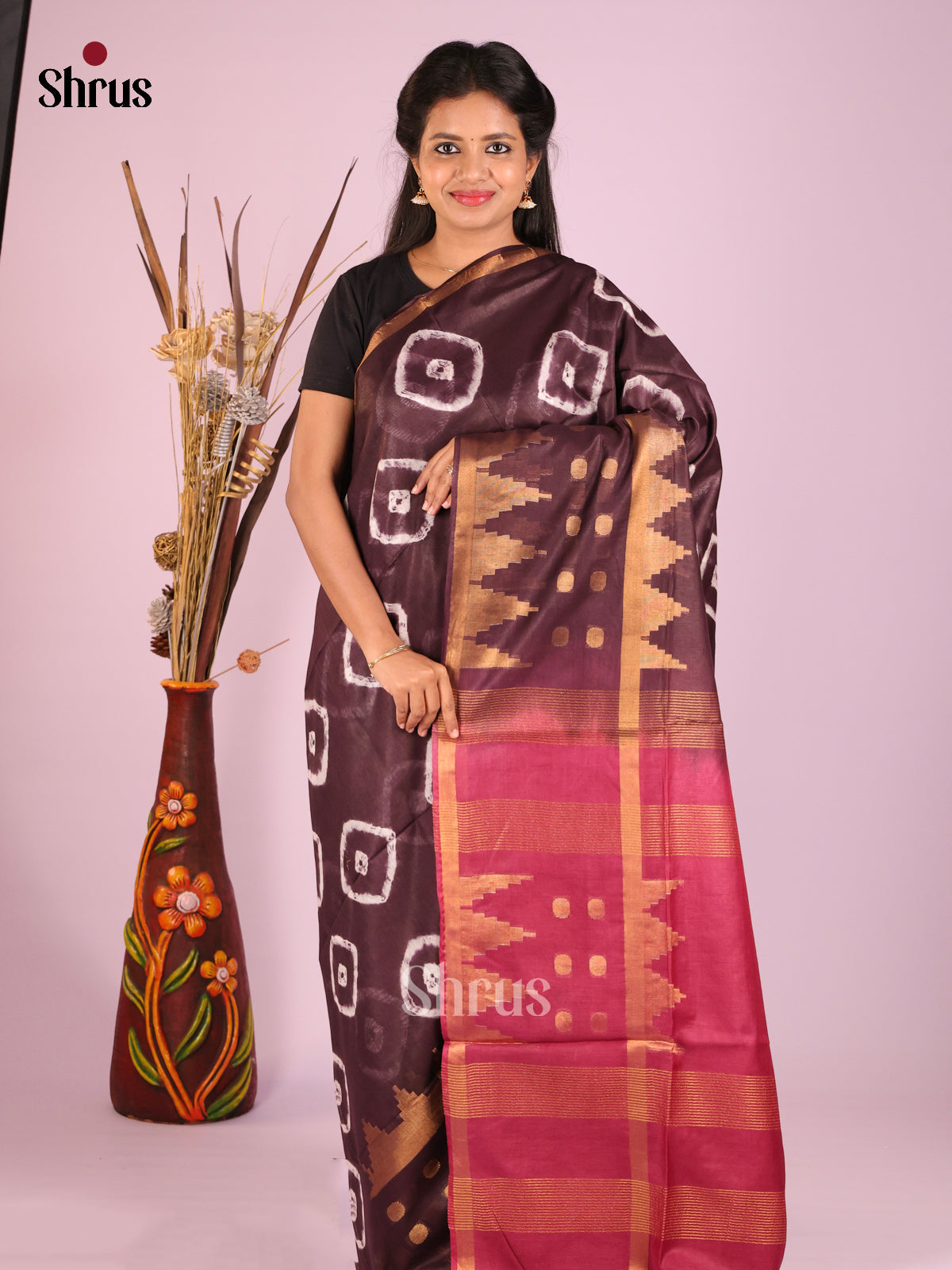 Brown & Maroon- Shibori Saree