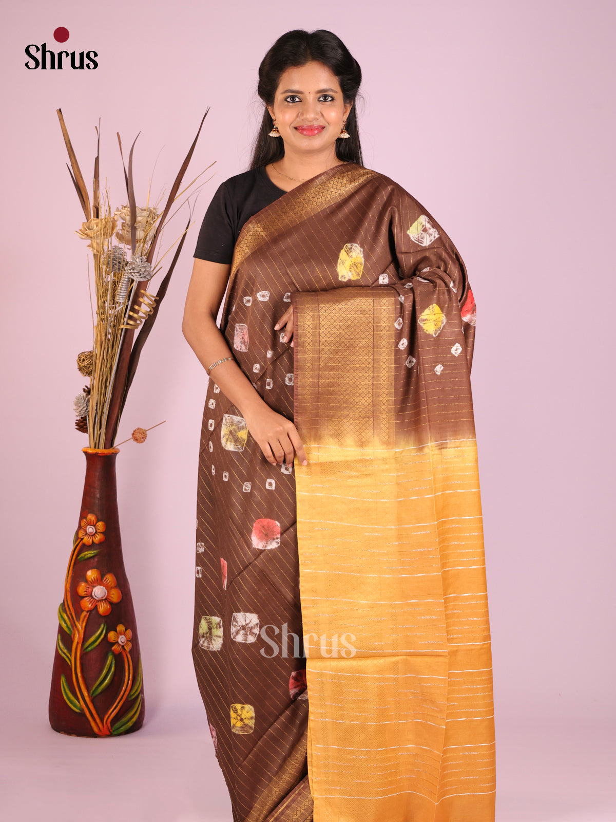 Brown & Beige - Shibori Saree