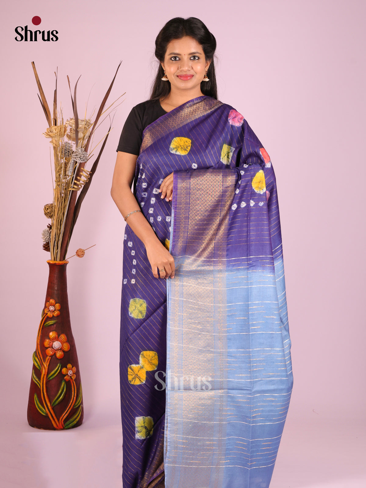 Blue & Light Blue - Shibori Saree