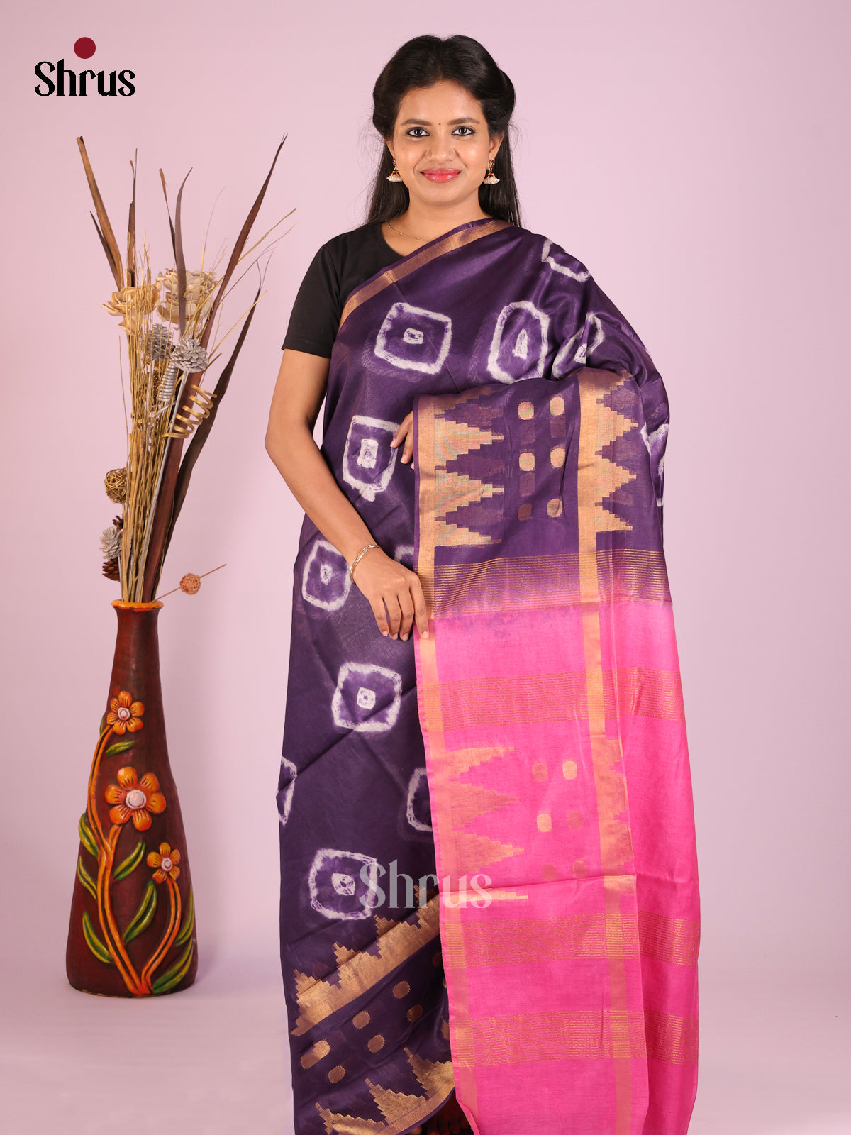 Violet & Pink - Shibori Saree - Shop on Shrus.com