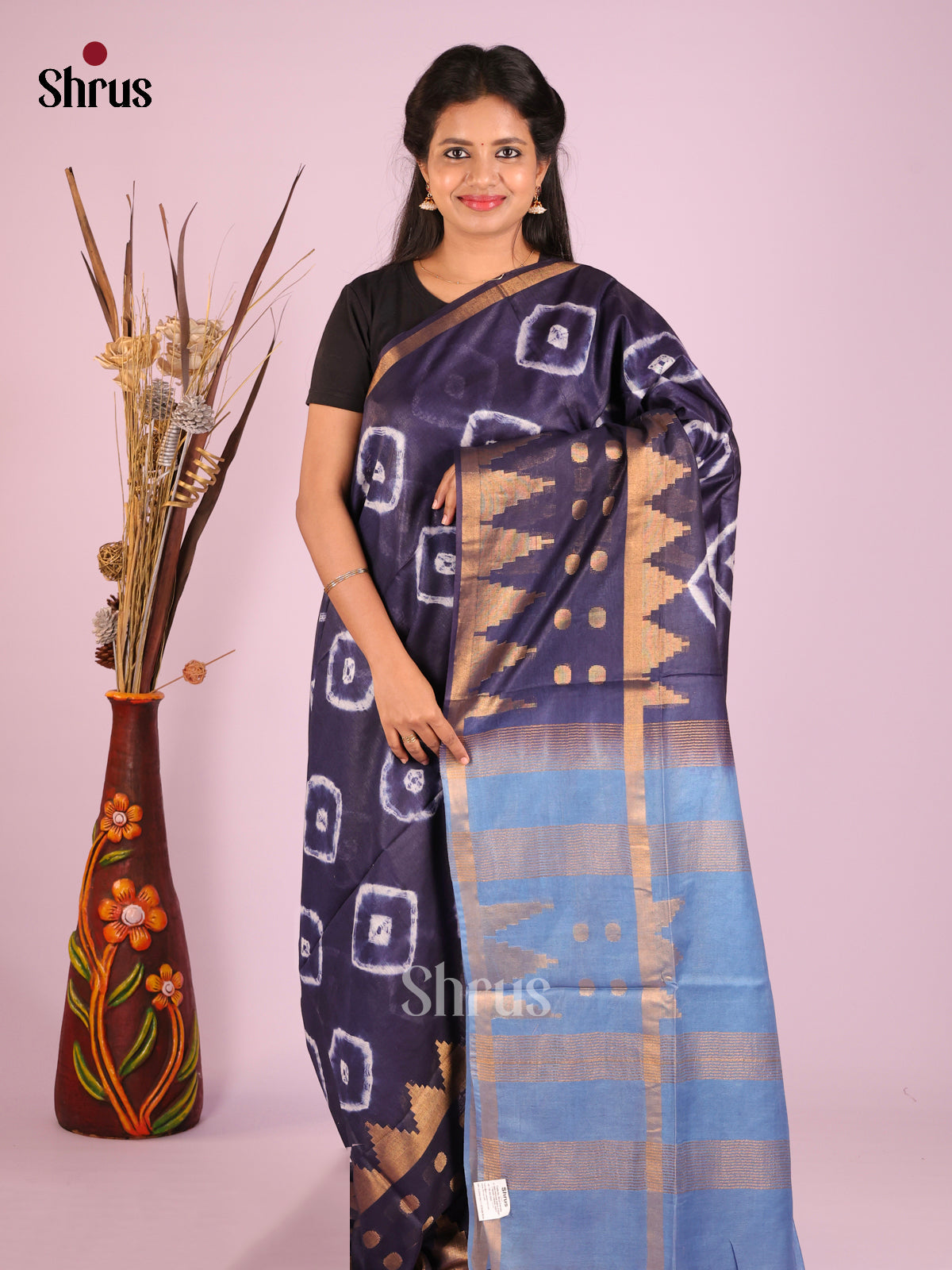 Navy Blue & Blue - Shibori Saree - Shop on Shrus.com