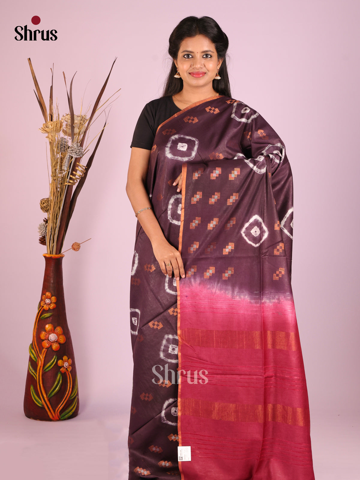 Brown & Maroon - Shibori Saree