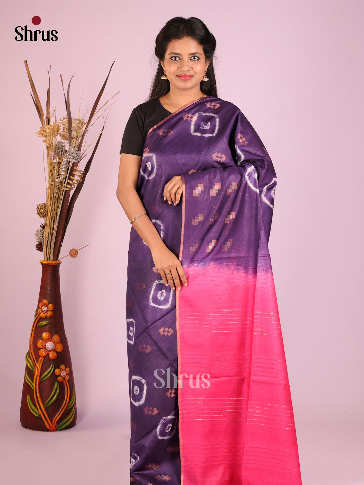 Violet & Pink- Shibori Saree - Shop on Shrus.com