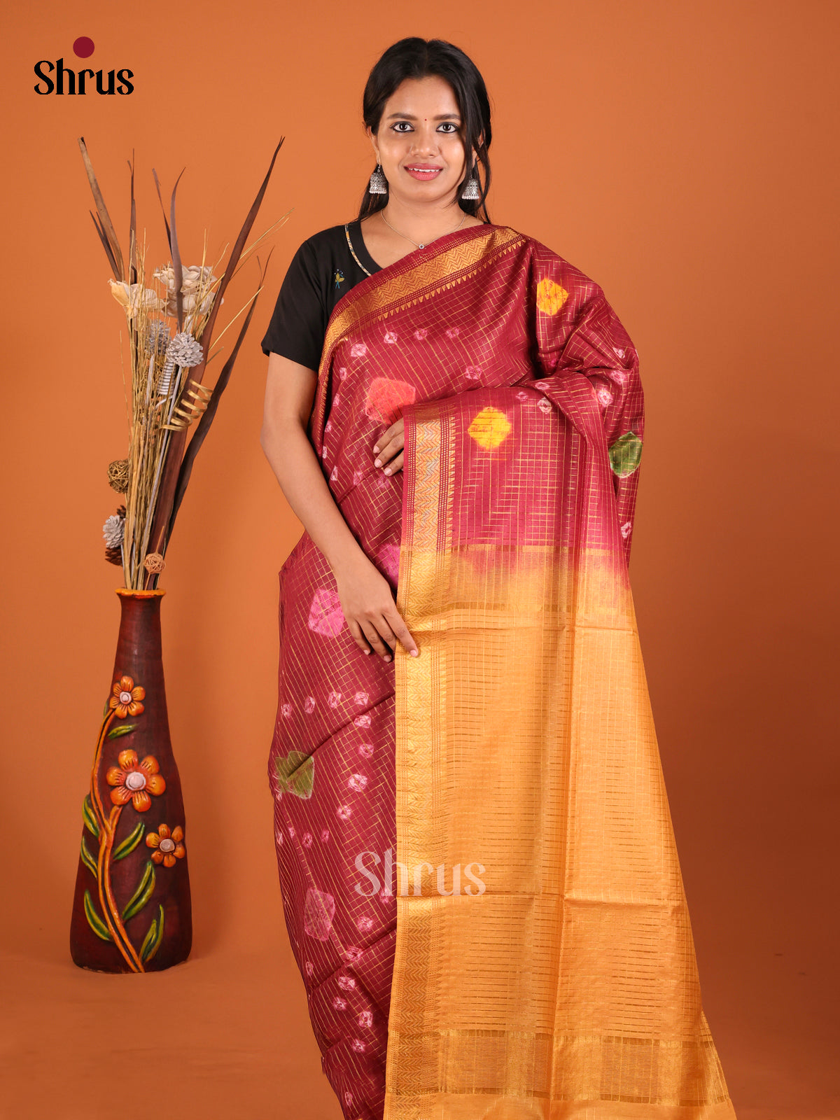 Maroon & Brick - Shibori Saree