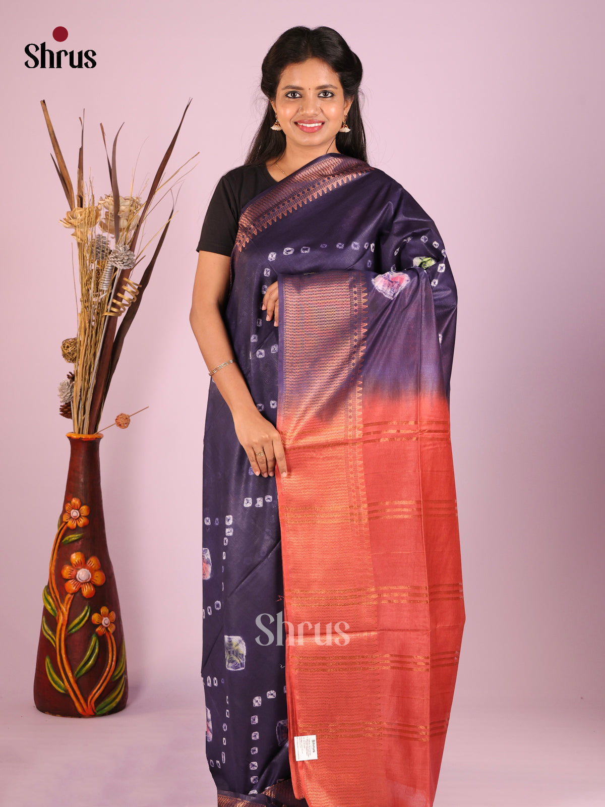 Blue & Red - Shibori Saree