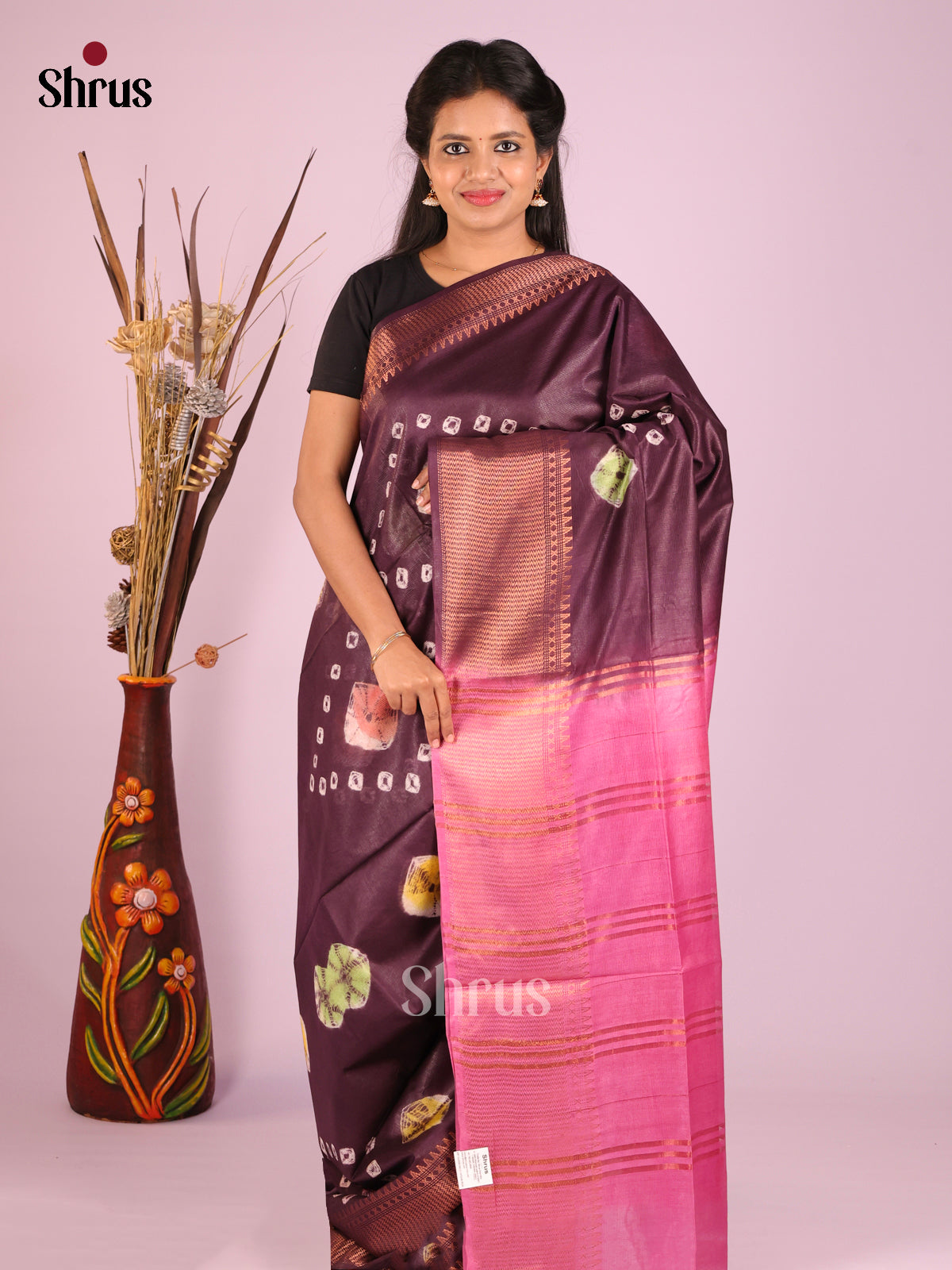 Brown & Pink- Shibori Saree