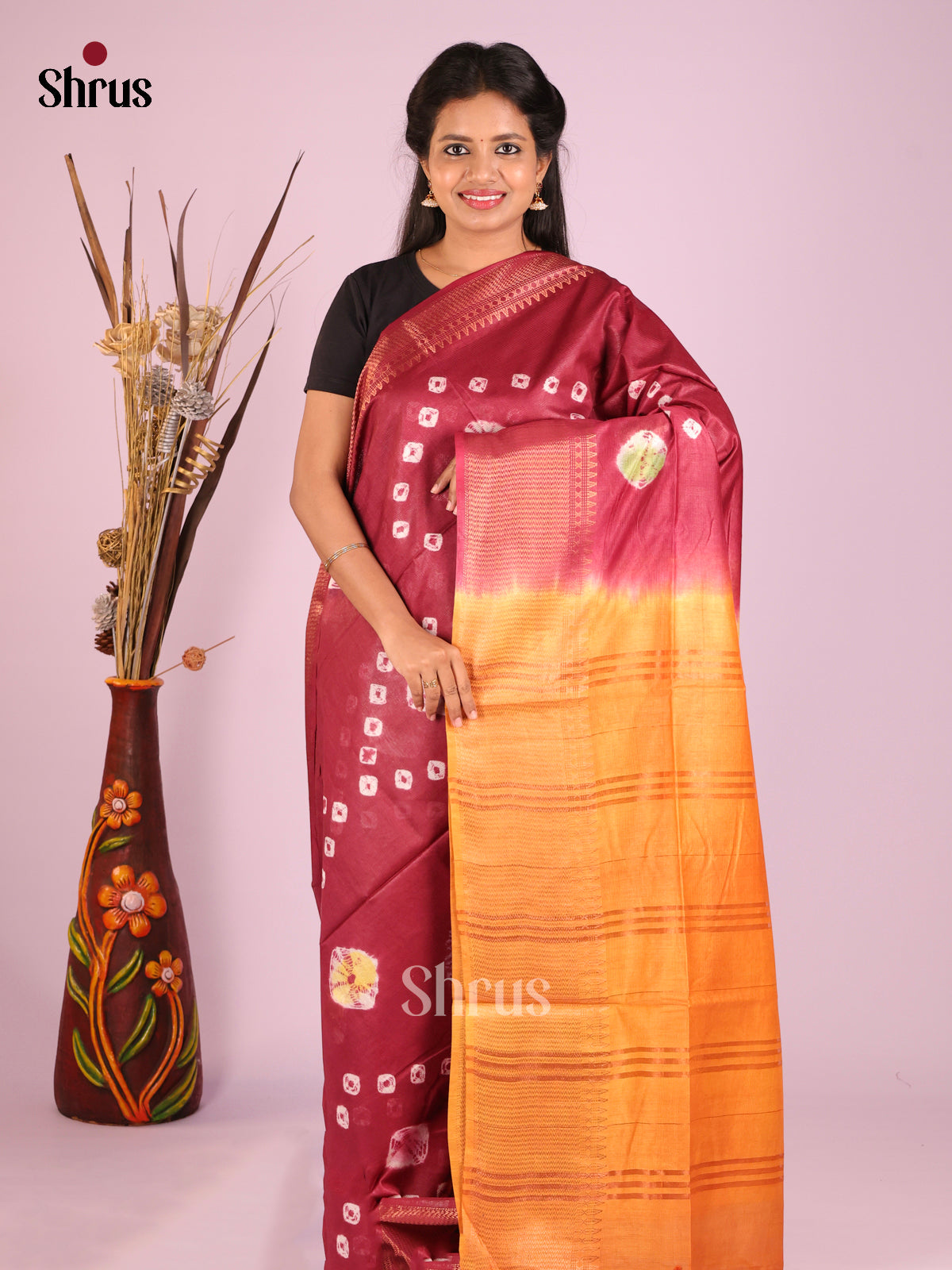 Maroon & Brick- Shibori Saree - Shop on Shrus.com