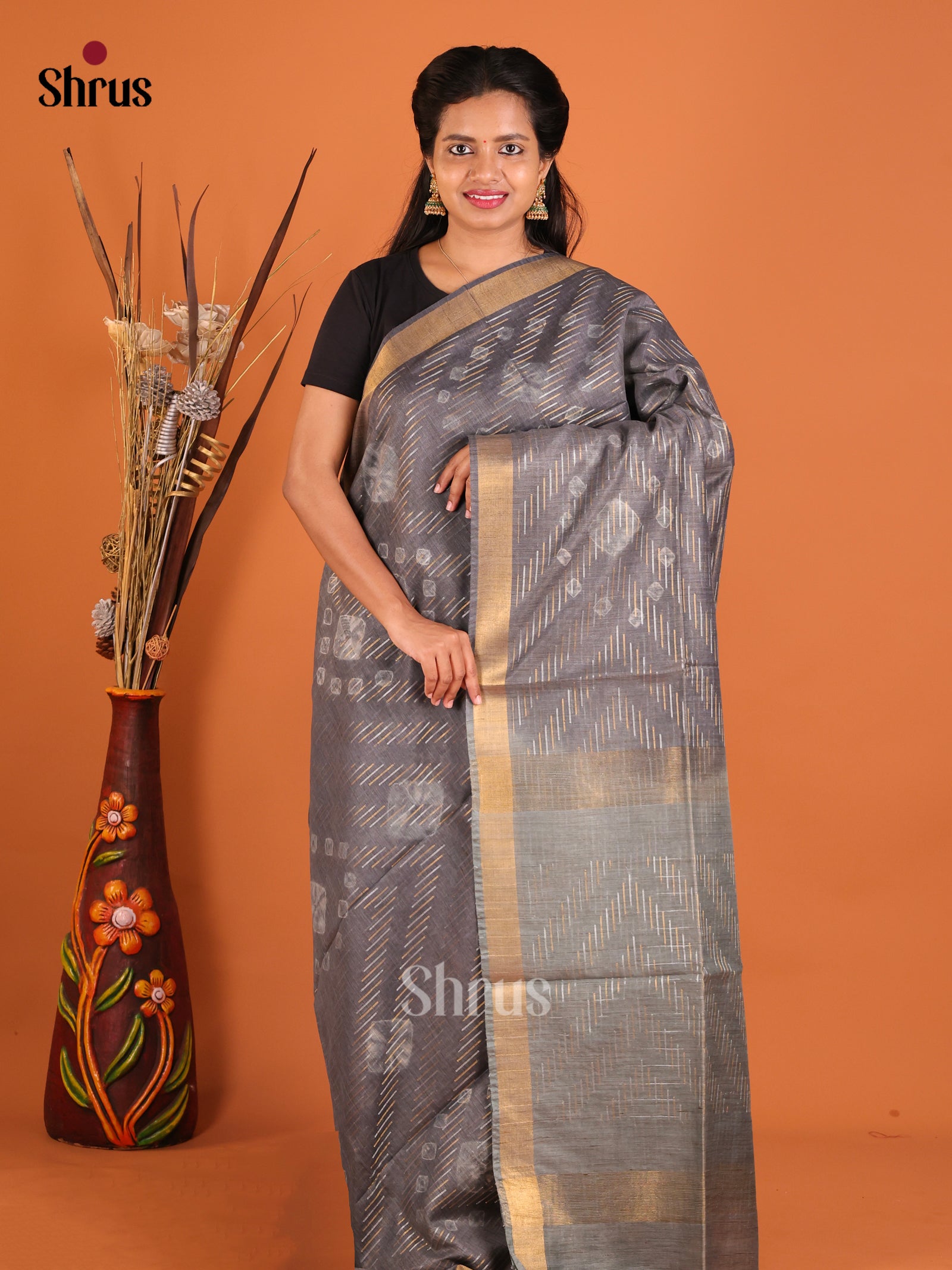 Grey - Shibori Saree - Shop on Shrus.com