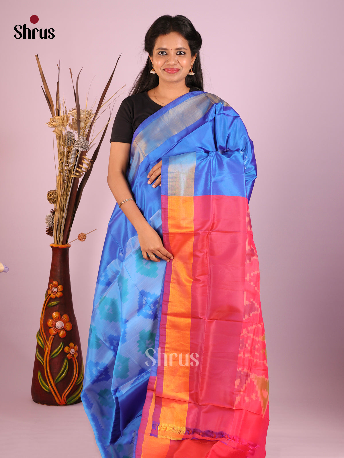Blue & Maroon - Semi uppada Saree