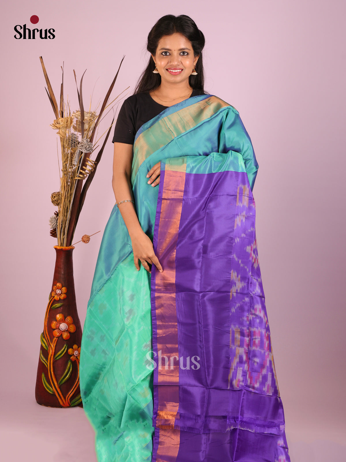 Green & Violet - Semi uppada Saree - Shop on Shrus.com