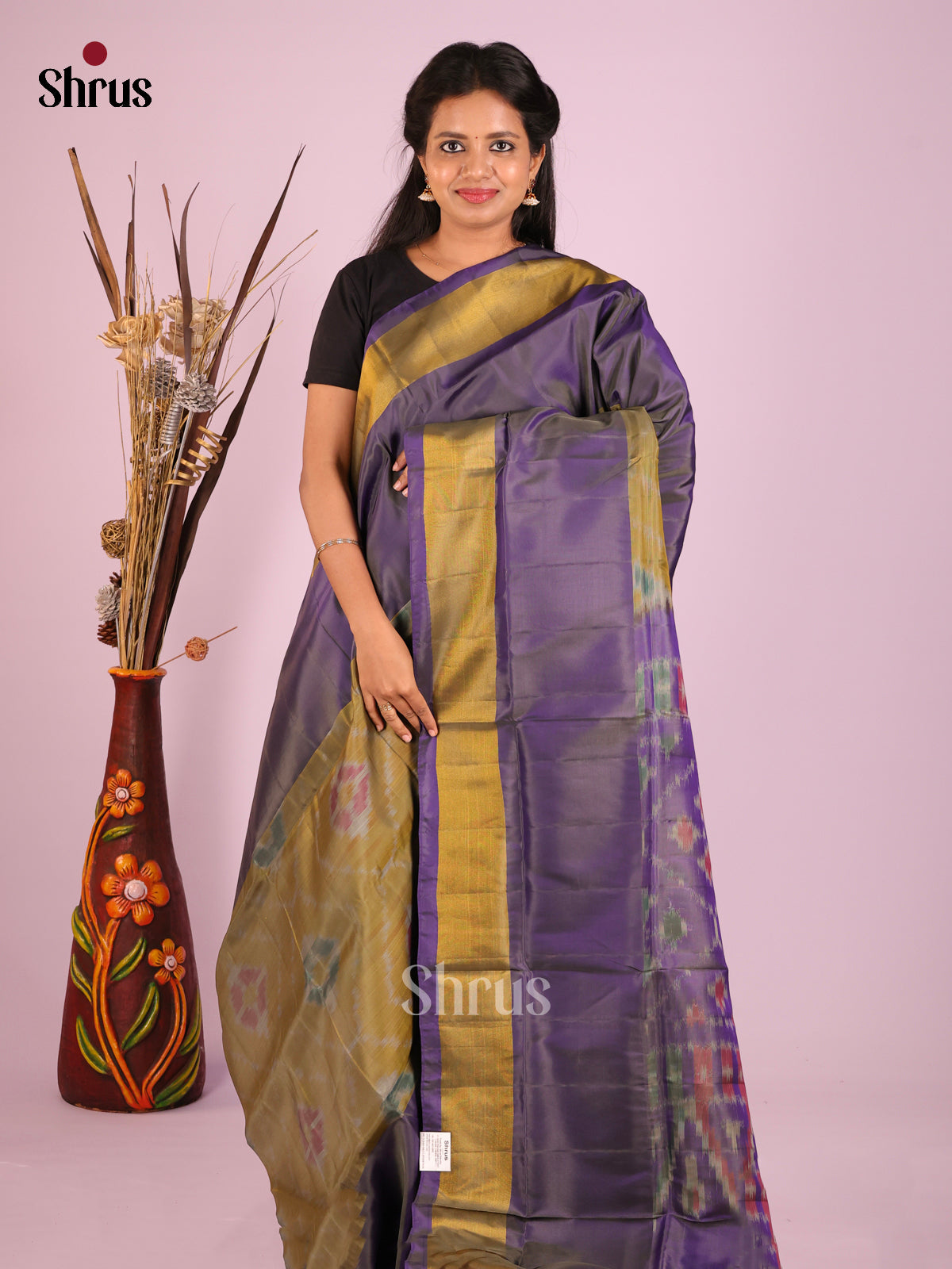 Mehandi Green & Violet - Semi uppada Saree - Shop on Shrus.com