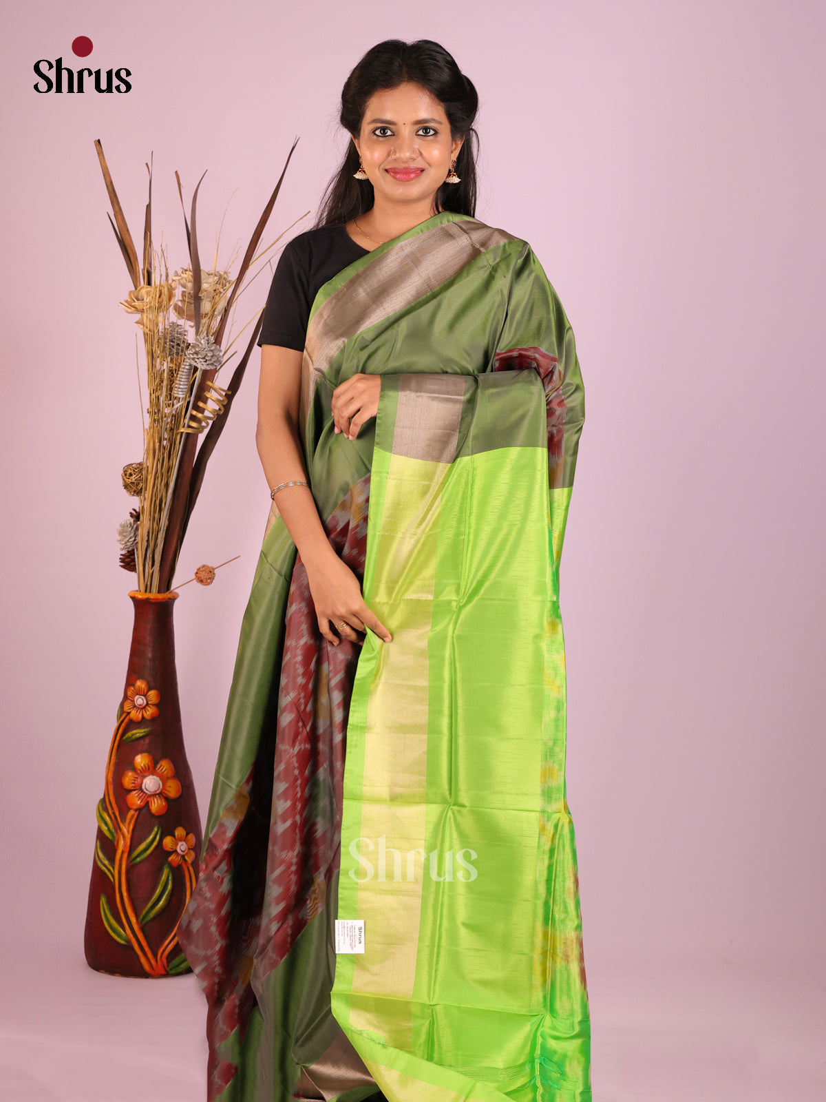 Brown & Light Green- Semi uppada Saree