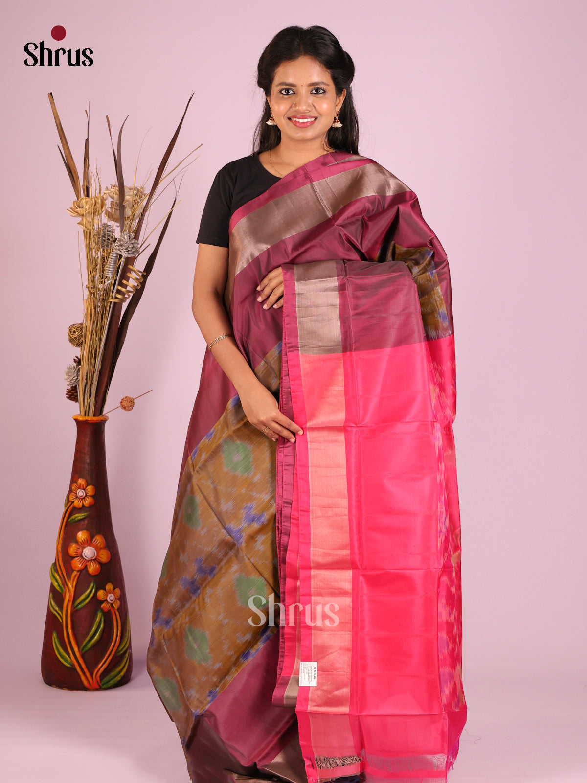 Gold & Maroon - Semi uppada Saree - Shop on Shrus.com