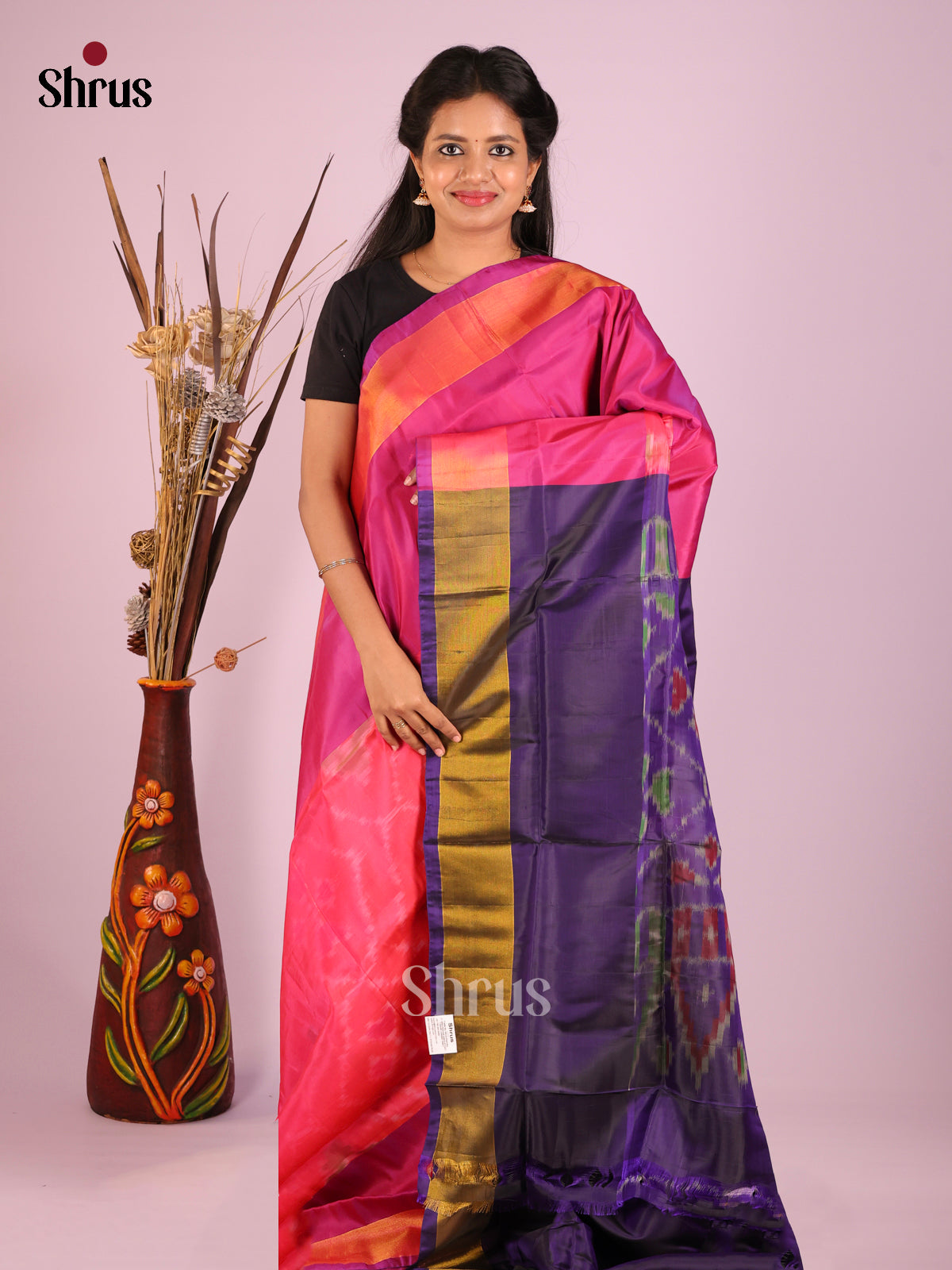 Pink & Violet - Semi uppada Saree - Shop on Shrus.com