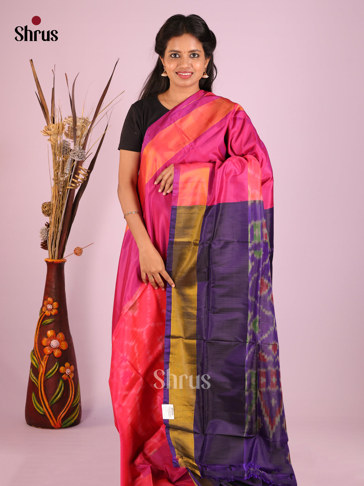 Pink & Violet- Semi uppada Saree - Shop on Shrus.com