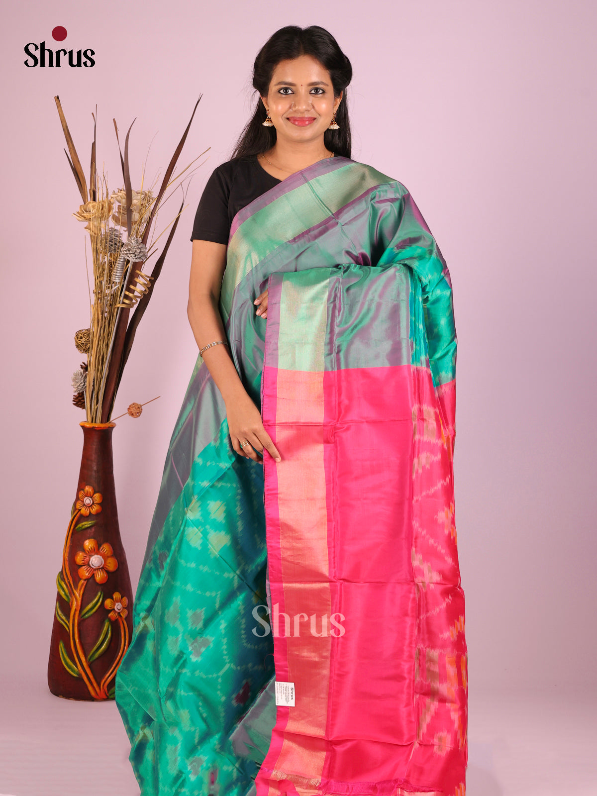 Green & Pink- Semi uppada Saree - Shop on Shrus.com