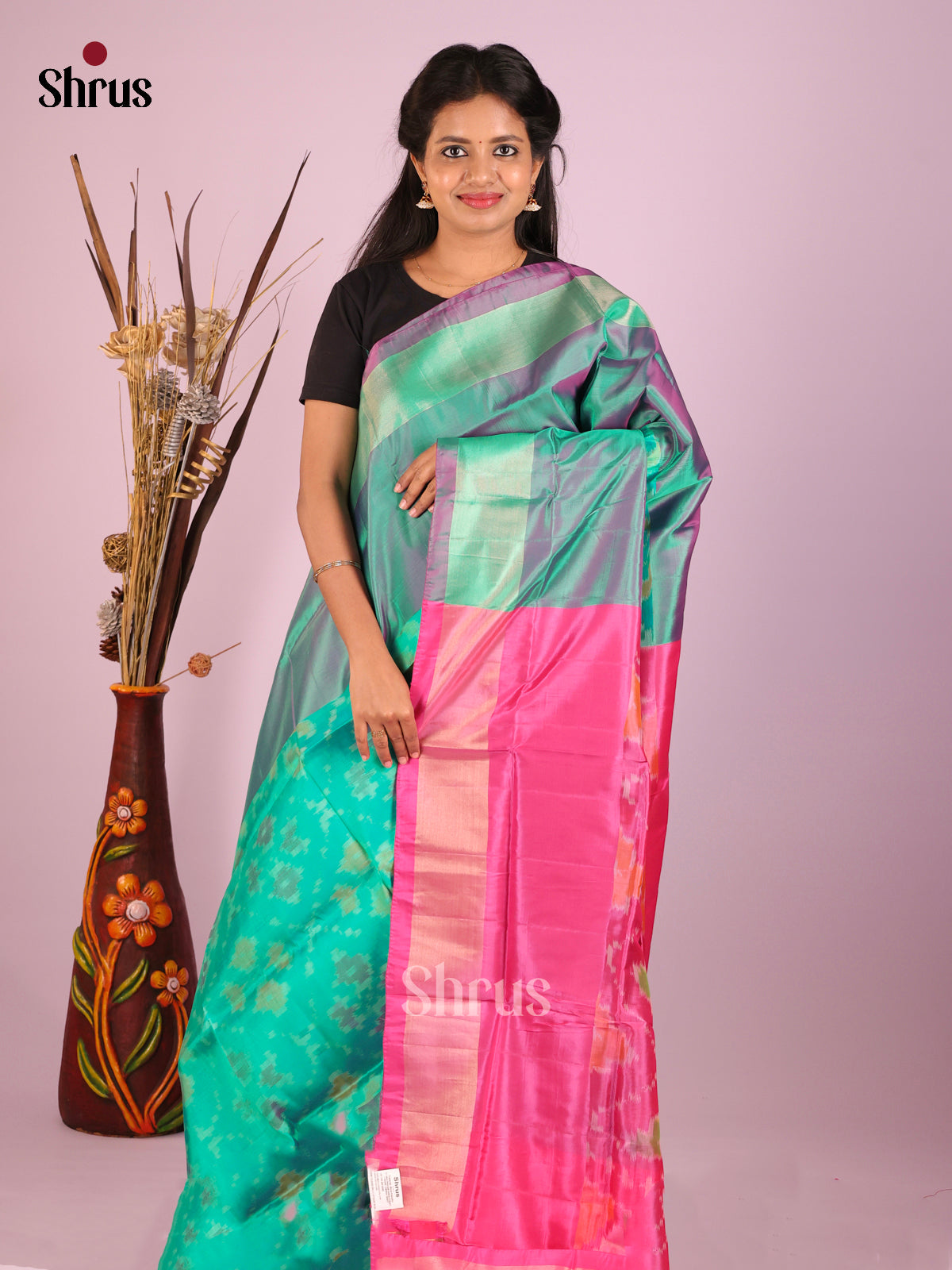 Green & Pink - Semi uppada Saree - Shop on Shrus.com